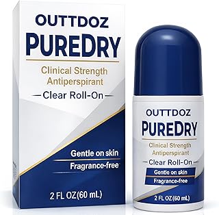 PURE DRY Antiperspirant Roll-On for Underarms, Fragrance-Free Clinical Sweat Control for Men & Women, Clear Nighttime Formula for Sweaty Underarms, Alcohol-Free, 2 fl oz