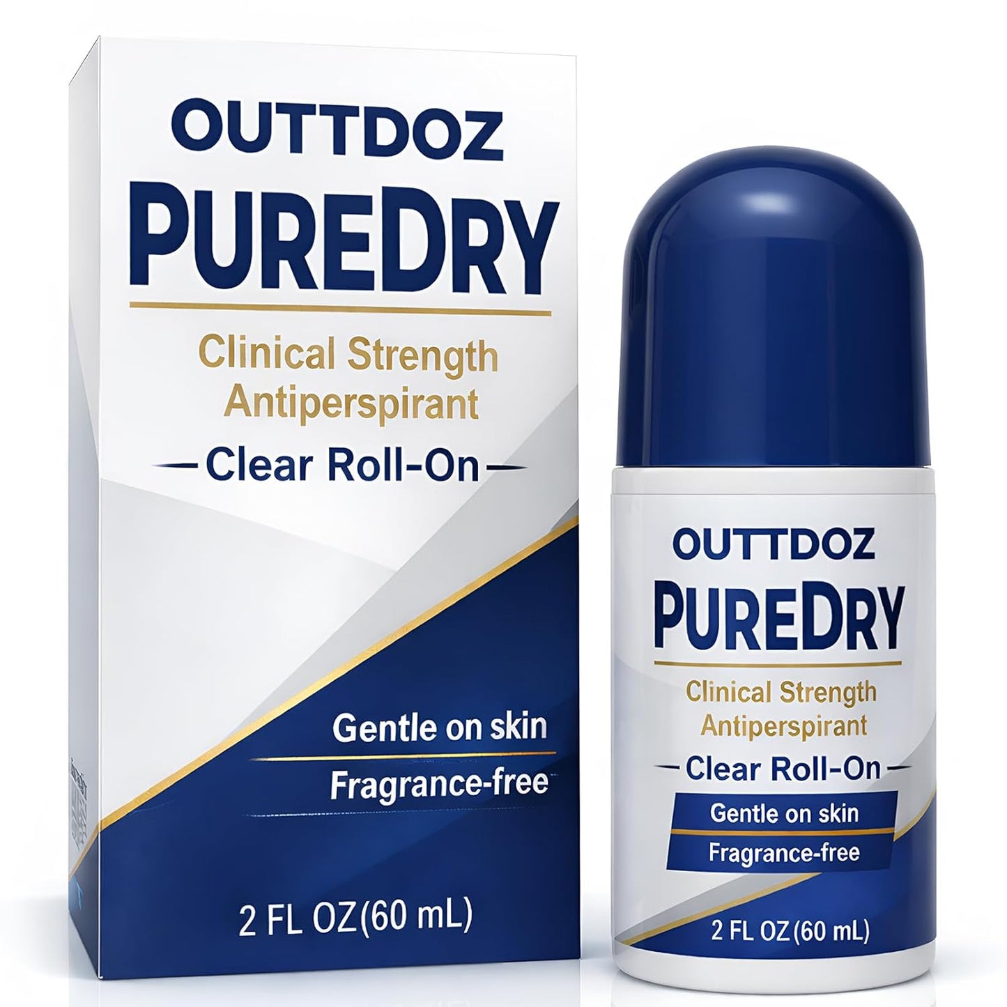 PURE DRY Antiperspirant Roll-On for Underarms, Fragrance-Free Clinical Sweat Control for Men & Women, Clear Nighttime Formula for Sweaty Underarms, Alcohol-Free, 2 fl oz