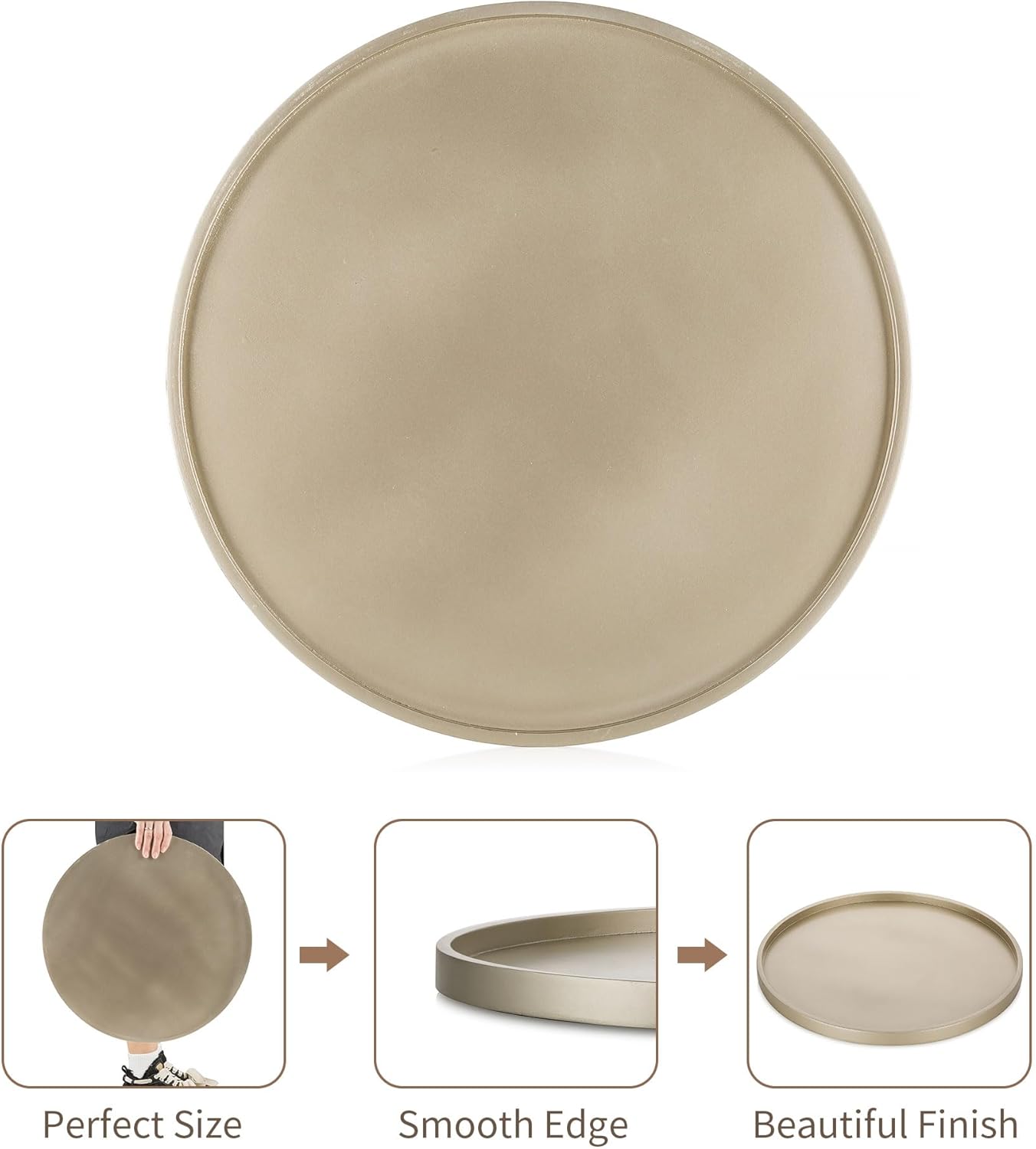 Hanobe Decorative Tray for Coffee Table: Round Champagne Gold Tray for Home Decor - 11.8" Modern Circle Candle Holder Plate for Living Room