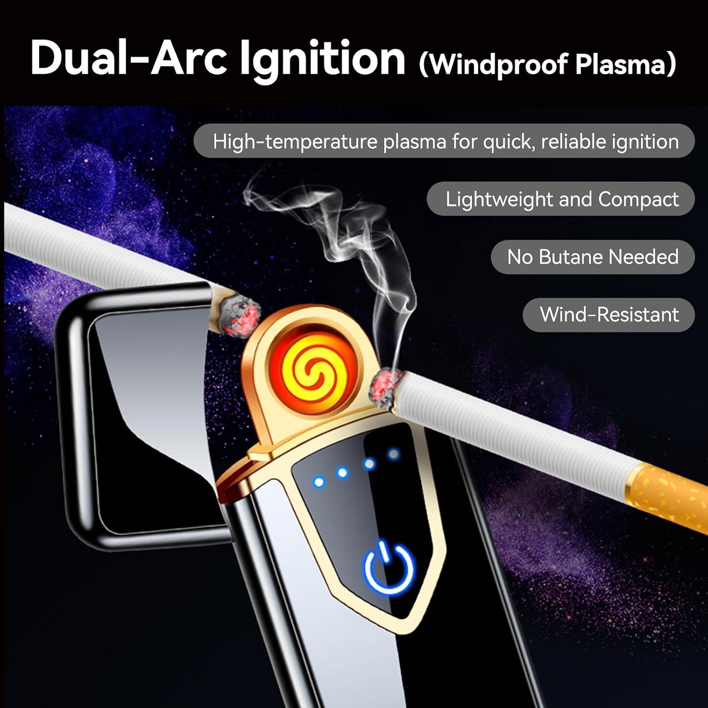 Touch Electric Lighter - USB Rechargeable, Windproof Coil Lighter with Auto Safety Shut-Off, Elegant Compact Design, Ideal for Gifting (Matte Black)