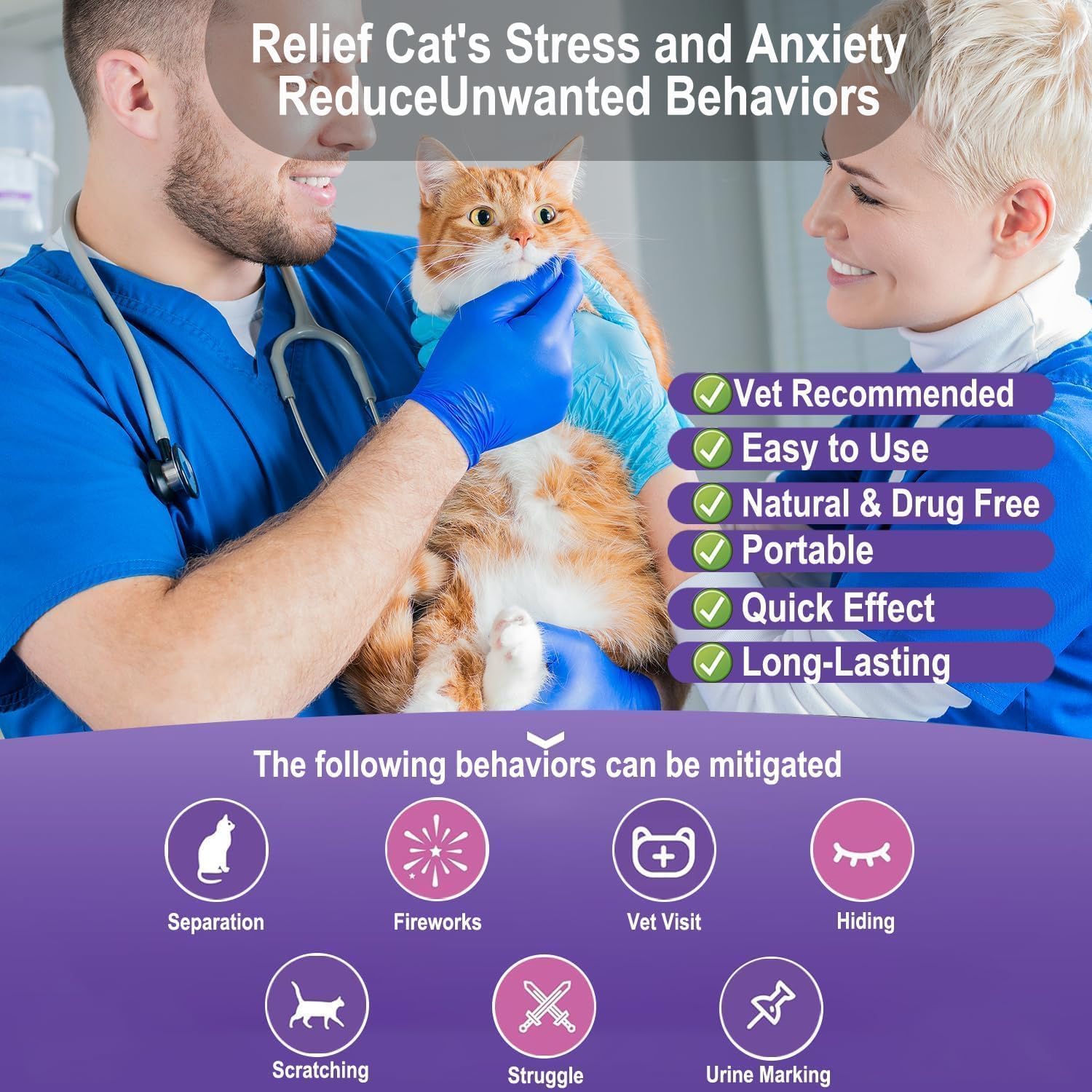 Cat Calming Spray with Pheromones – Anxiety & Stress Relief for Cats – Reduce Scratching Furniture, Urine Marking & Aggression – Calming Aid for Travel, Vet Visits & Home – 60-Day Supply (2 × 60 mL)