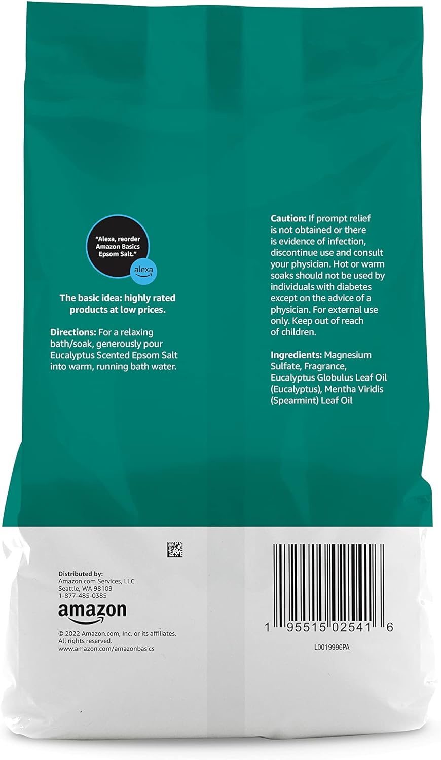 Amazon Basics Epsom Salt Soaking Aid, Eucalyptus Scented, 3 Pound