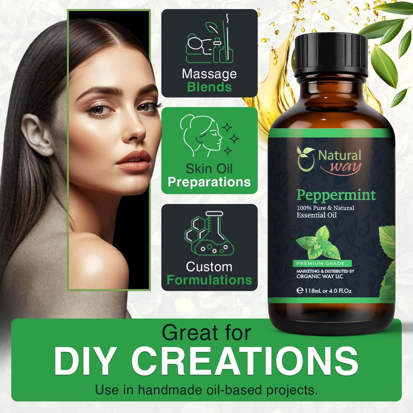 Peppermint Essential Oil - Pure Aromatherapy Oil for Diffusers, Hair Growth, Skin, Scalp Care, Massage | Refreshing Hair Oil for Women & Men | Essential Oil for Diffuser | 4 Fl Oz (118 mL)