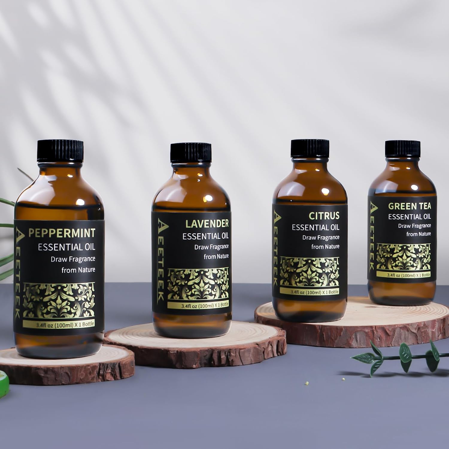 100ml Citrus Essential Oil Refill for Waterless Diffuser & Reed Diffuser Set, 3.4Fl Oz Long-Lasting Fruity Aroma Home Fragrance, Bathroom Air Freshener