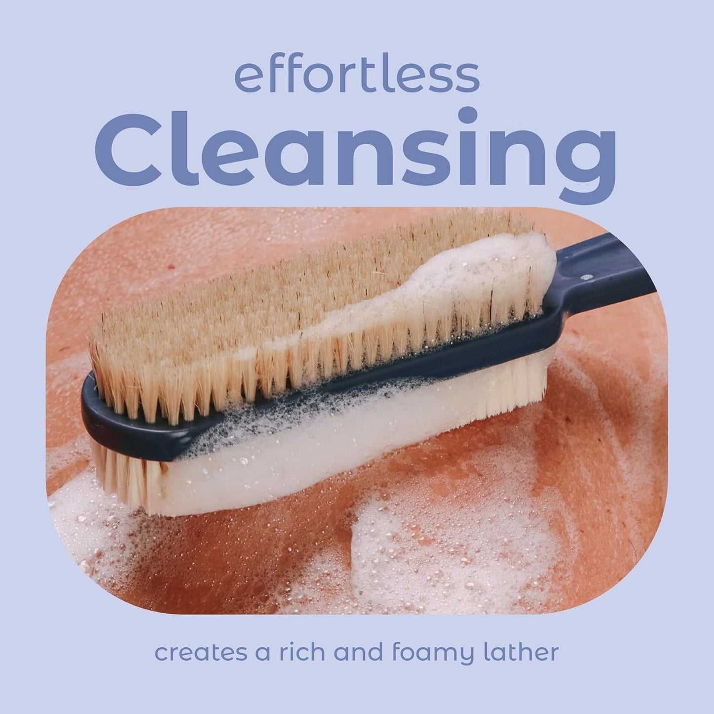 MainBasics Back Scrubber for Shower, Long Handle Body Brush, 15.75 Inch | Dual-Sided Exfoliating and Soft Bristles