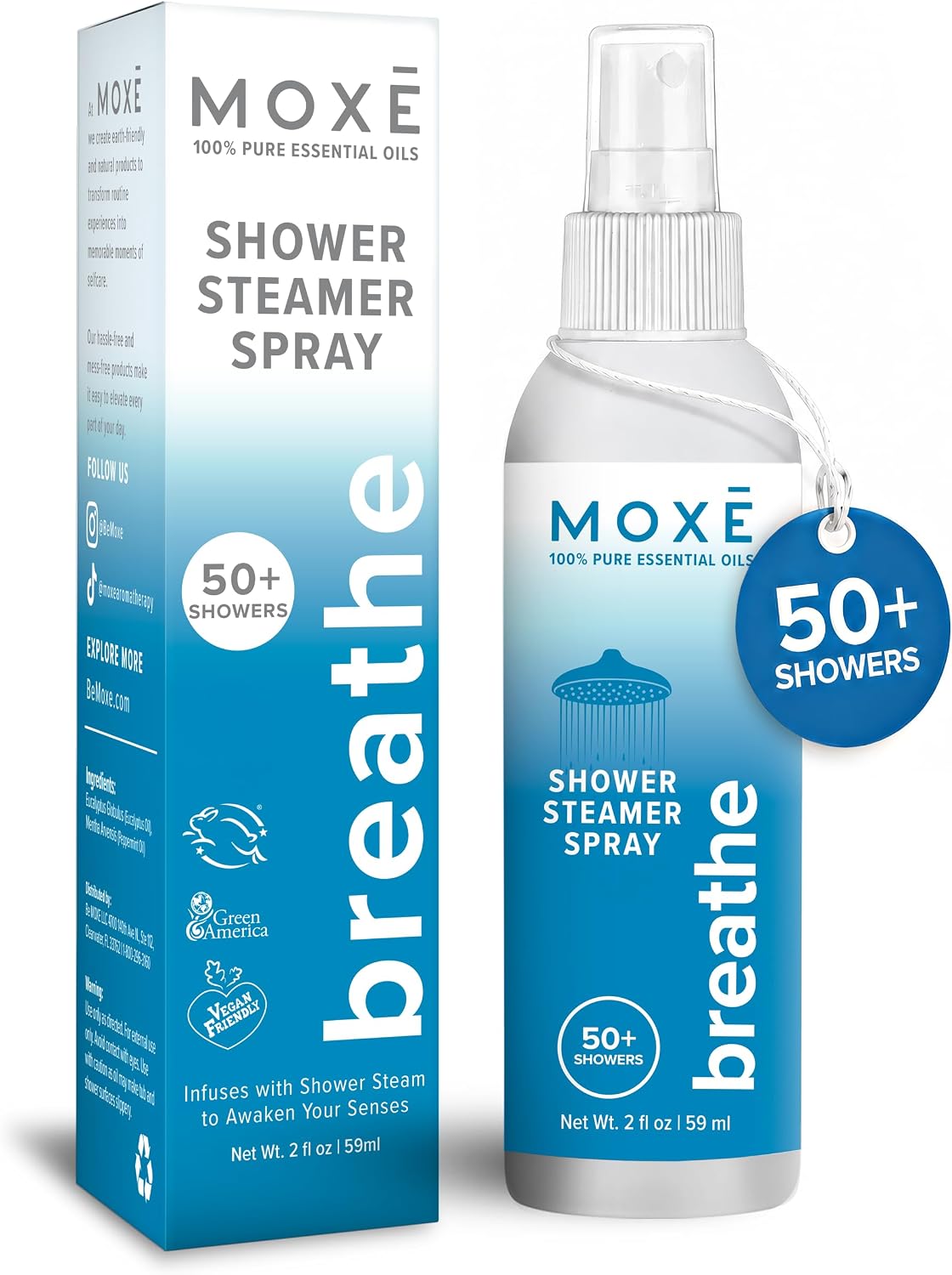 MOXĒ Breathe Shower Steamer Spray for Congestion &amp; Relaxation Relief, 2oz