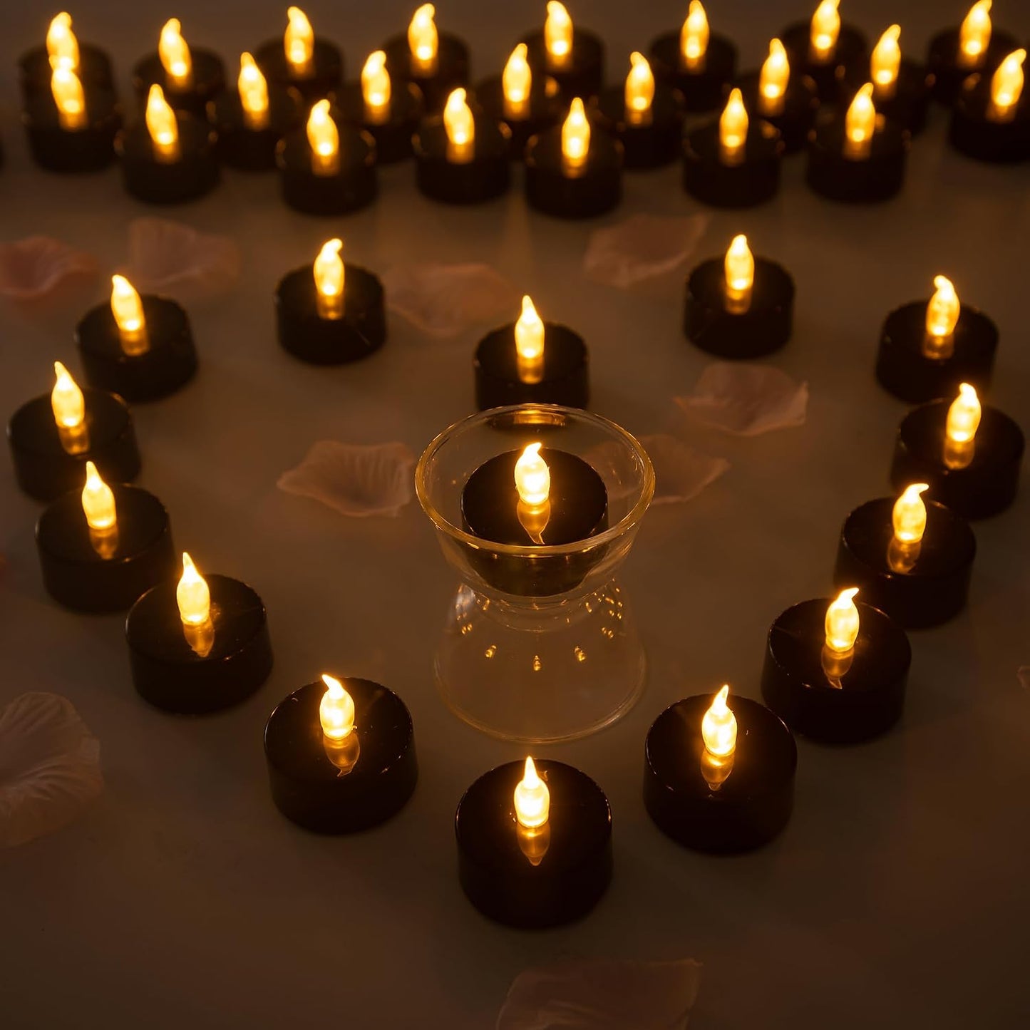 Lasts 2X Longer Black Flameless Tealight Candles, 40 Pack, Batteries Included, Realistic Tea Lights Candles, Flickering Bright Tealights, Battery Operated Candles for Halloween Decorations