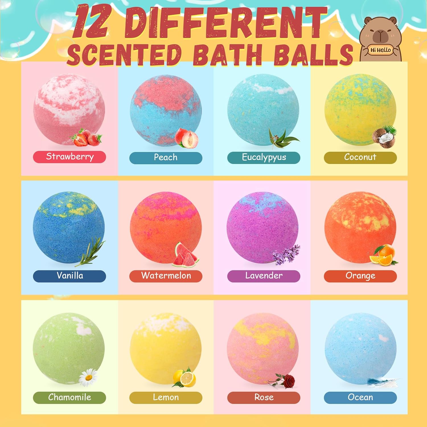HAPGFS Bath Bombs for Kids with Surprise Inside Organic Bath Bombs Set for Girls Boys with Capybara Toys Inside Ideal Kids Birthday Christmas Easter Gift