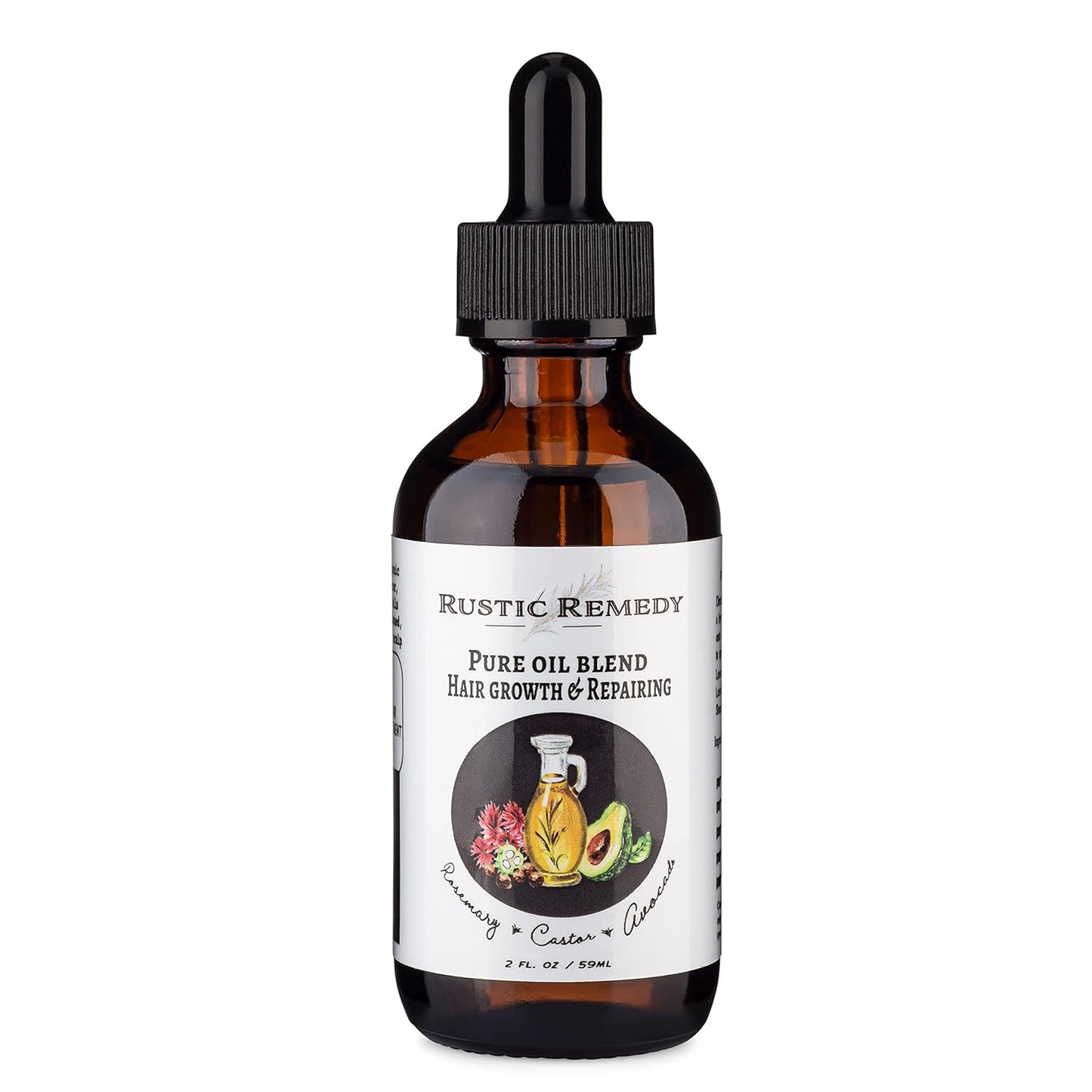100% Organic, Cold-Pressed Rosemary, Castor and Avocado Oil | Growth & Frizz Repair Treatment (2 oz) | 100% Natural, Pure Oil for Dry Damaged Hair for Women and Men