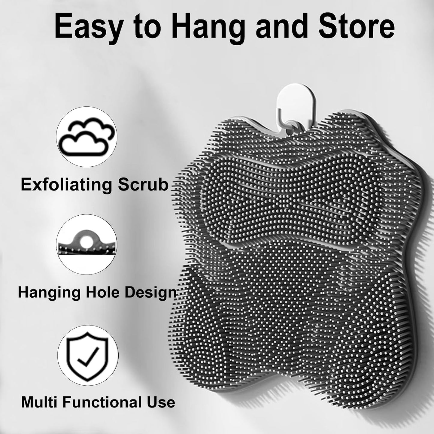 Shower Foot Scrubber, Shower Foot and Back Scrubber with Suction Cups, Shower Silicone Foot Washer for Exfoliating Massage（Grey）