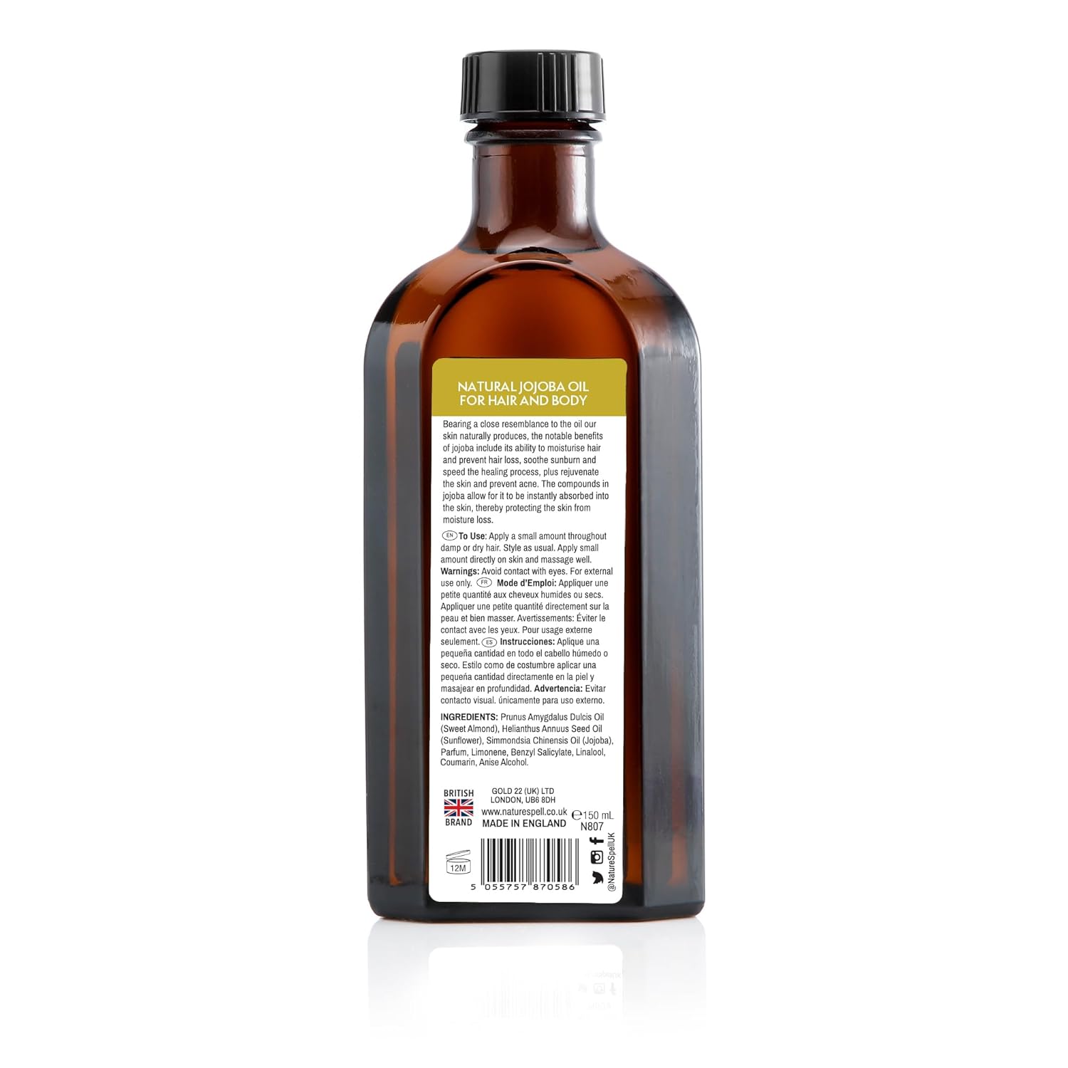 Nature Spell Jojoba Oil, Pre-Diluted Hair Growth Oil, Supports Dry & Damaged Strands, Moisturises Follicles, Adds Shine & Resilience to Tresses, For All Hair Types, Vegan, 5.07 Fl Oz