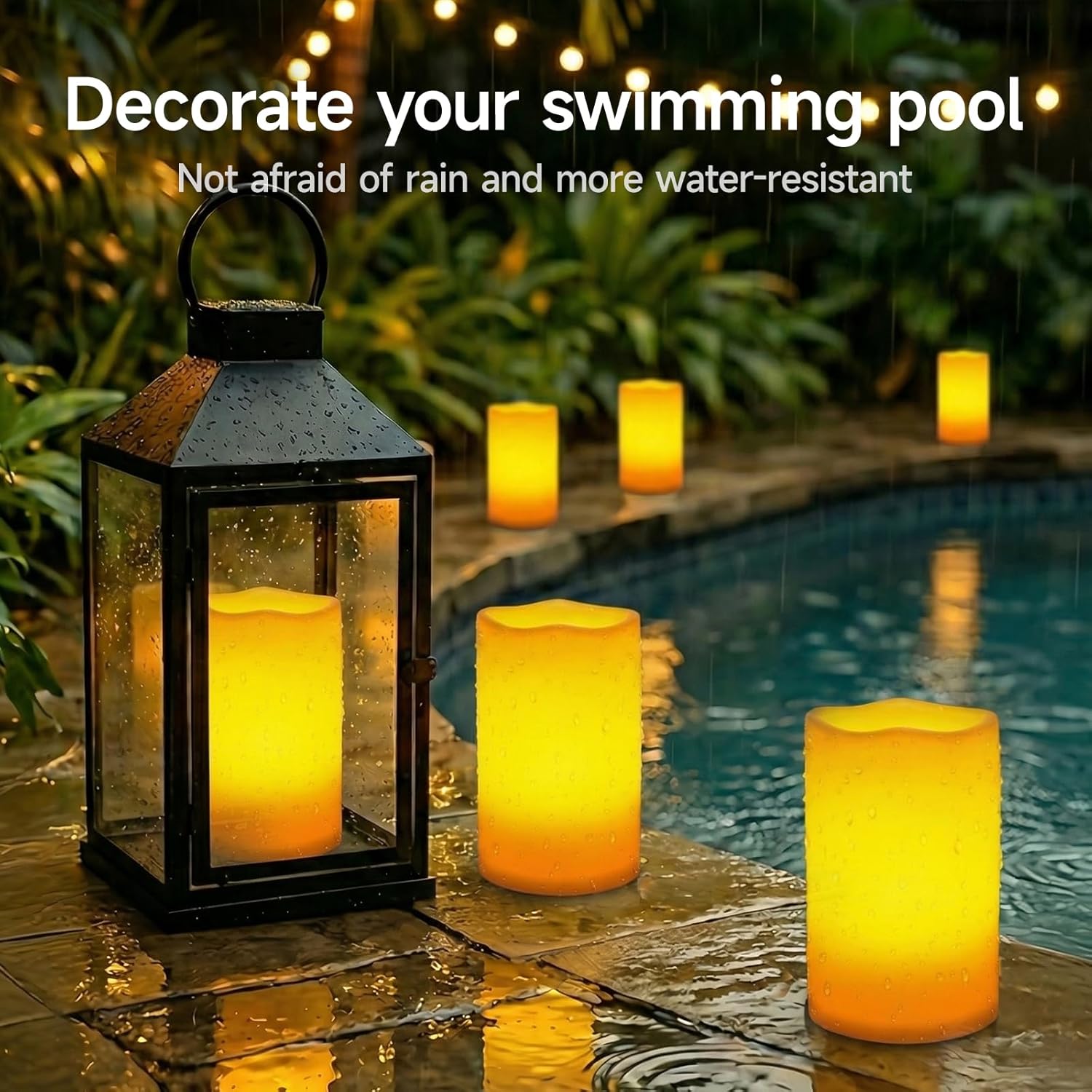 Homemory 6" x 9" Extra Large Outdoor Waterproof Candle with Auto 6-Hour Timer, No Remote, Ivory Plastic Made, Long Last for Half A Year