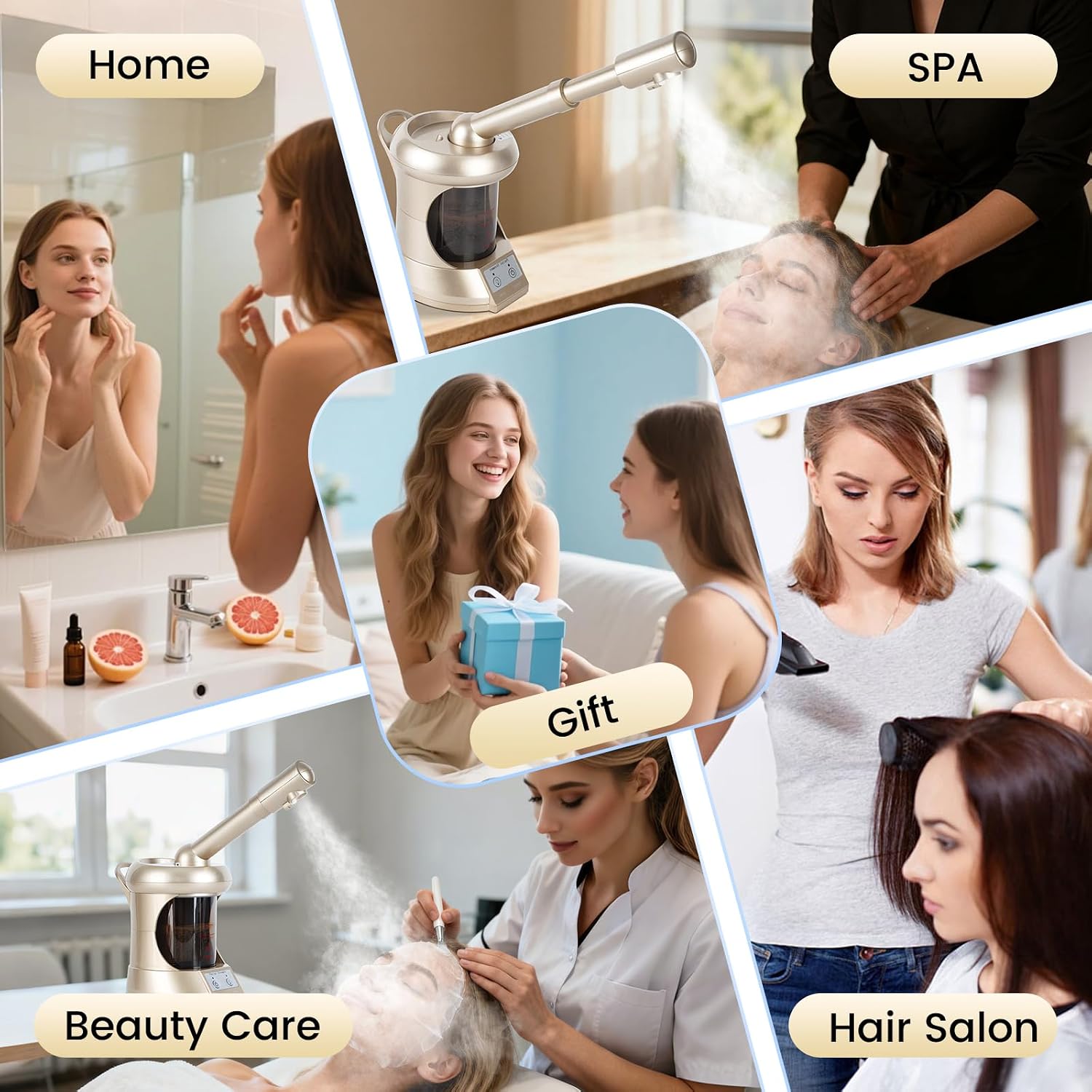 Facial Steamer Professional with More Steam for Deep Cleansing and Hydration, Face Steamer Featuring extendable arm, Steamer for Facial for Beauty, Spa and Home Use, Champagne Gold