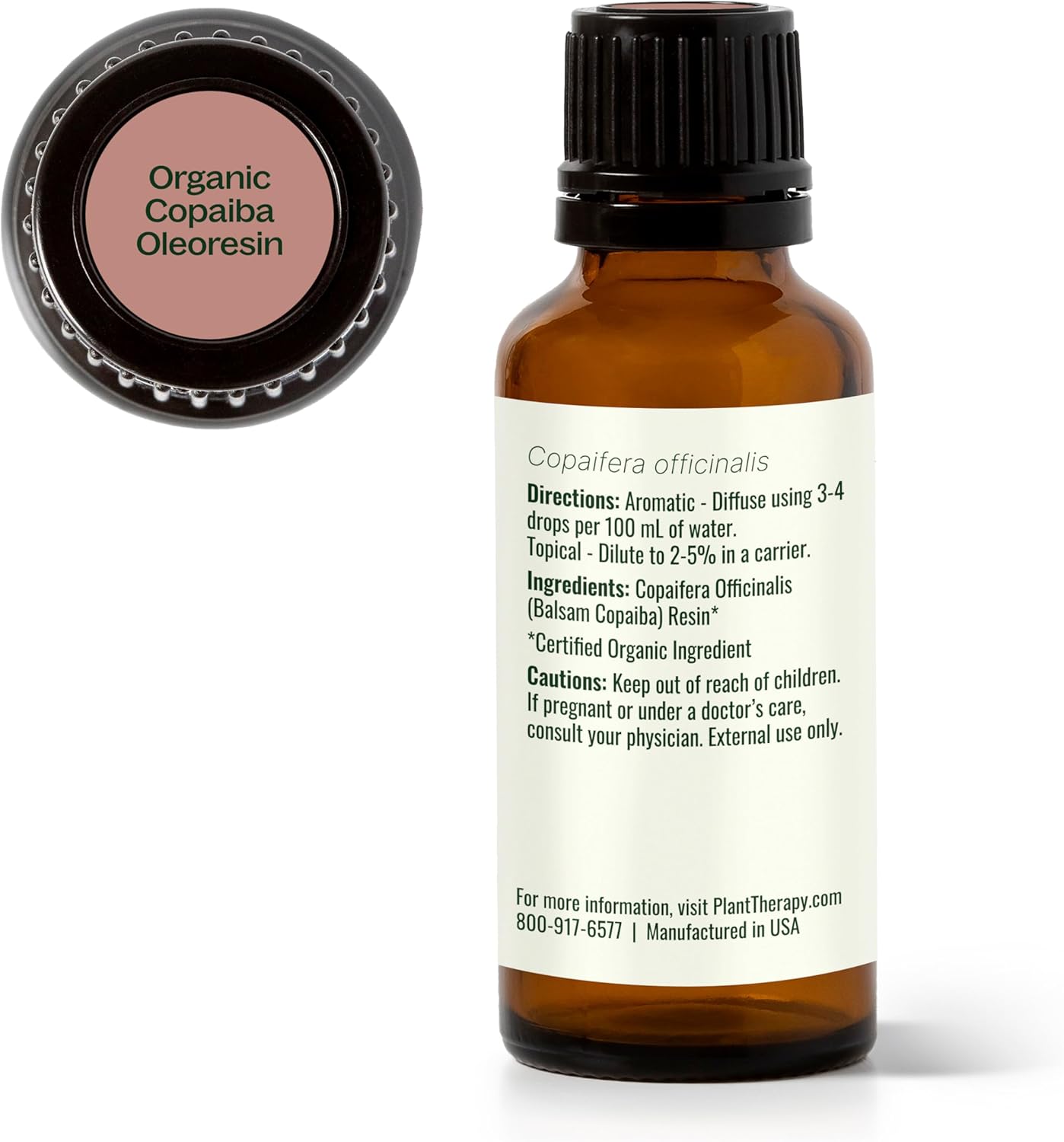 Plant Therapy Organic Copaiba Essential Oil (Copaiba Oleoresin), 30 mL (1 oz), 100% Pure, Undiluted Essential Oil, Great for Natural Skin Care