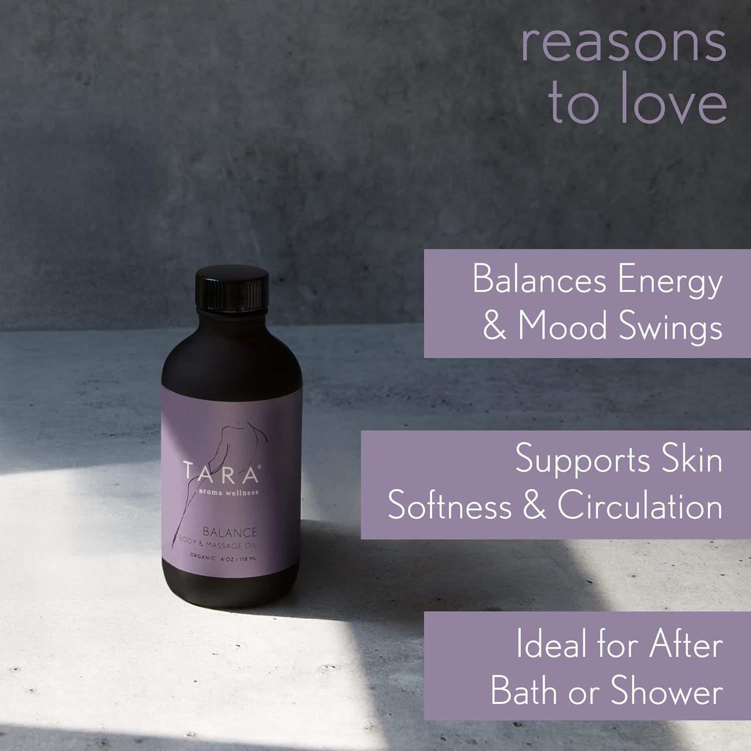 TARA Spa Therapy Balance Massage Oil – Premium Organic Oil for Relaxation & Stress Relief, 100% Pure Essential Oils, Ylang Ylang, Orange & Vetiver, 4 oz