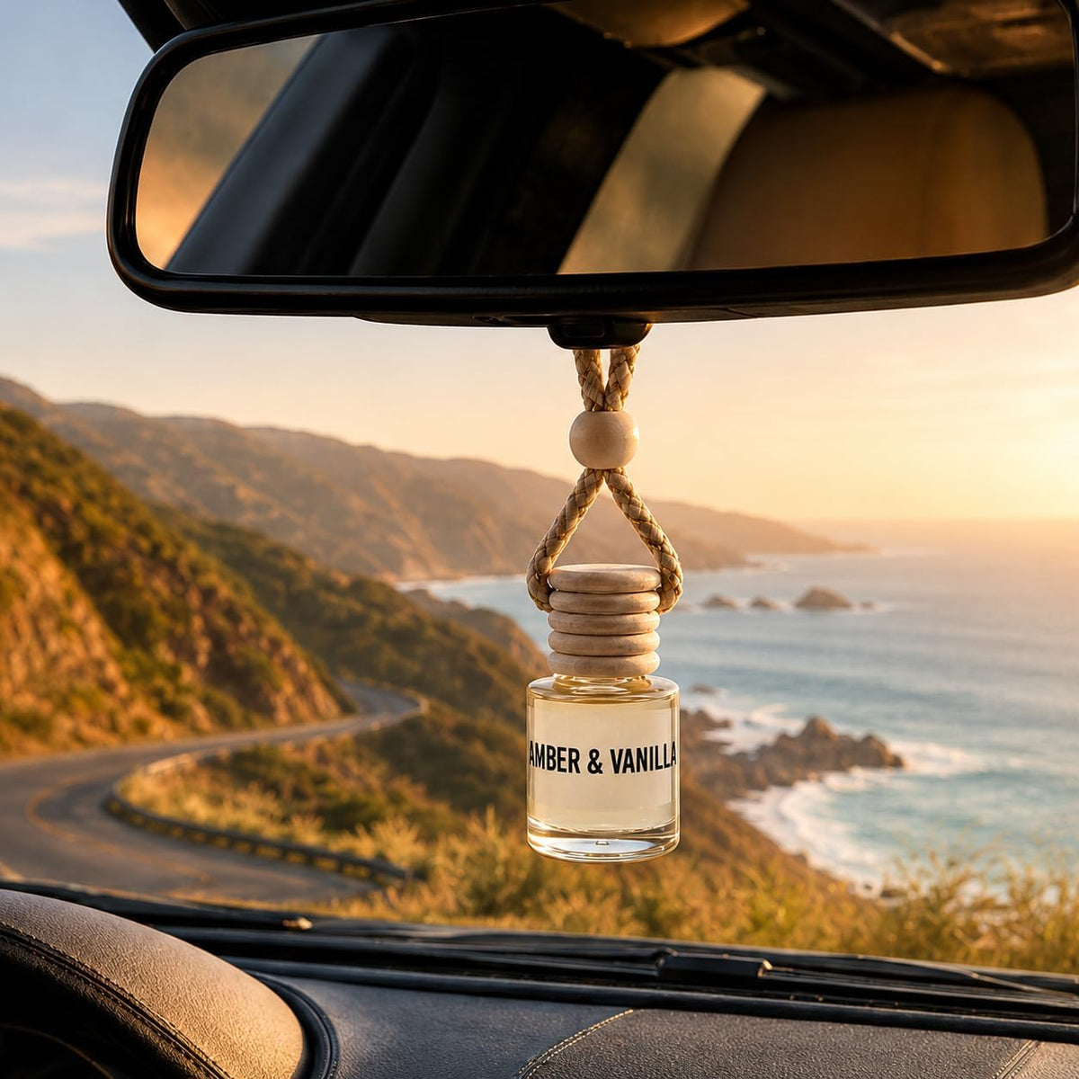 Amber & Vanilla Hanging Car Air Freshener & Oil Diffuser