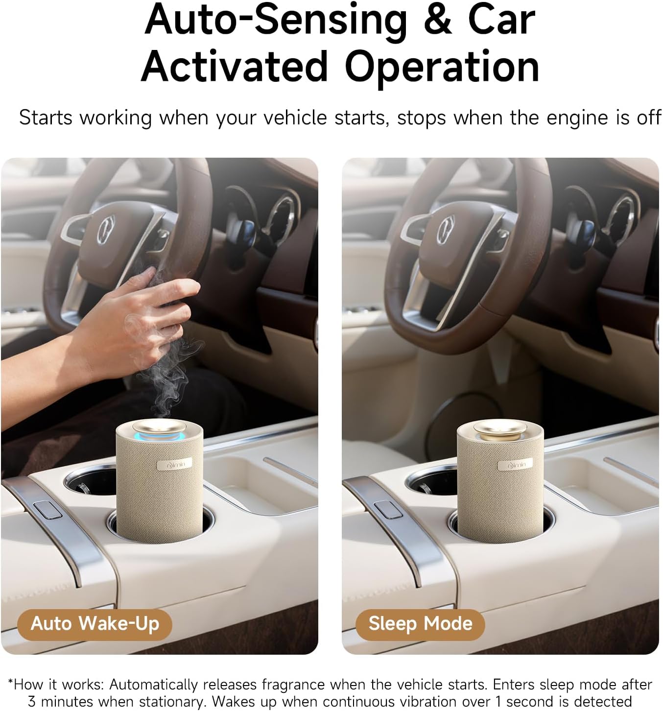 Waterless Essential Oil Diffuser for Home & Car, Cordless Portable Diffuser with Auto Start-Stop, 2-in-1 Mode & Adjustable Scent, Fits 5/10/15ml Bottles, Rechargeable Car Diffuser, Cream