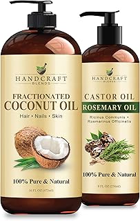 Handcraft Blends Castor Oil with Rosemary and Coconut Oils for Hair Growth, Eyelashes and Eyebrows - 100% Pure and Natural Hair, Body and Carrier Oil