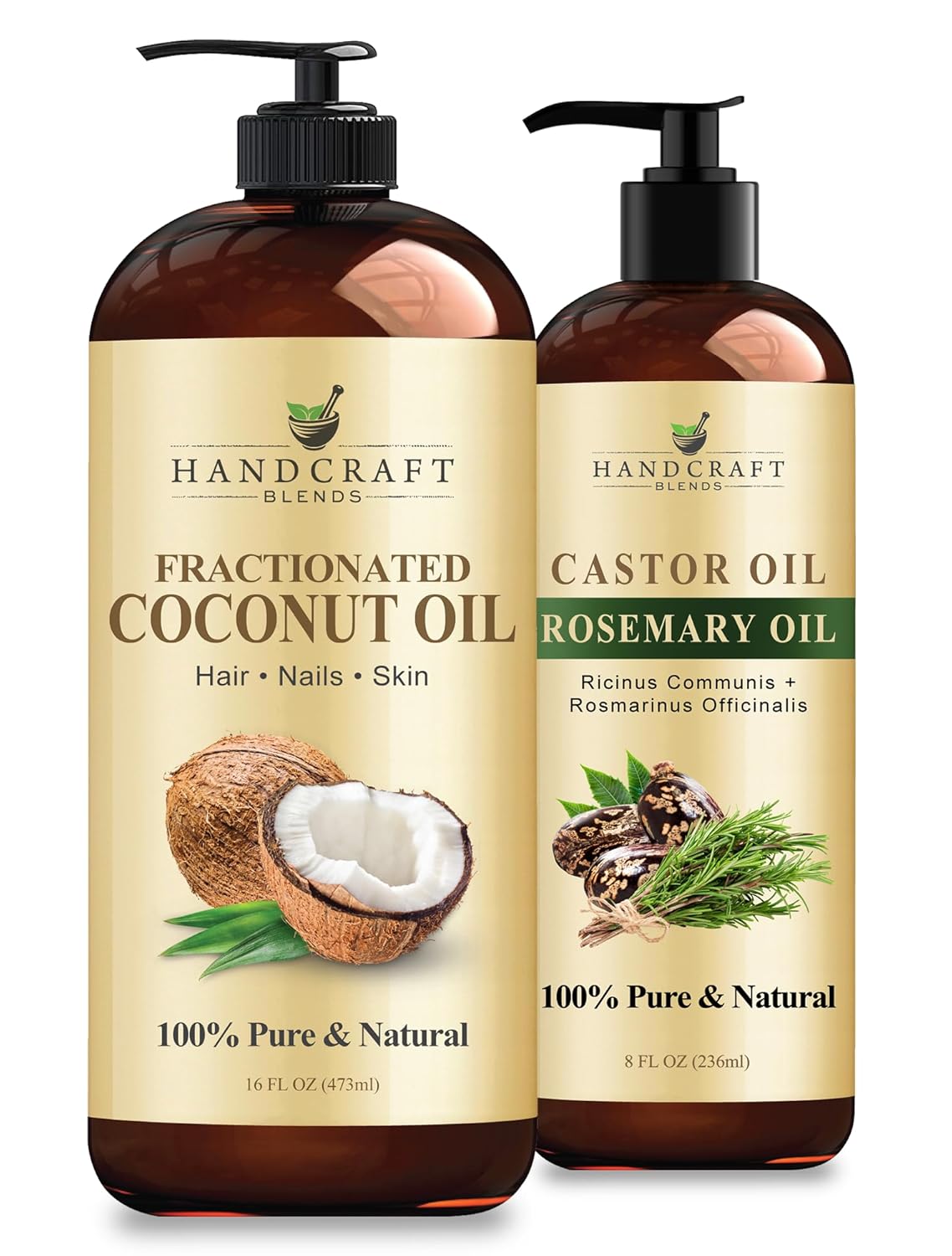 Handcraft Blends Castor Oil with Rosemary and Coconut Oils for Hair Growth, Eyelashes and Eyebrows - 100% Pure and Natural Hair, Body and Carrier Oil