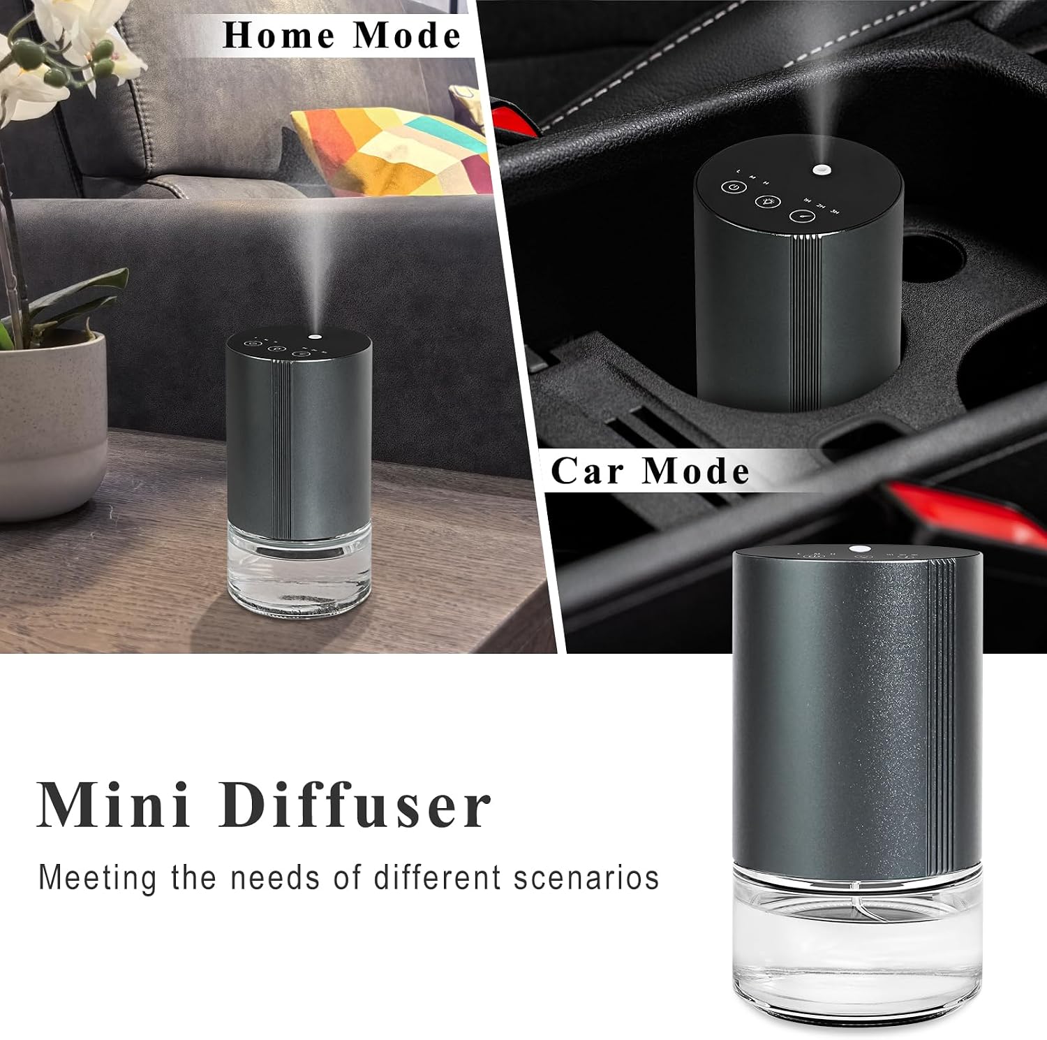 Essential Oil Diffuser, Waterless Scent Diffusers for Home, 100ml Capacity Atomizing Humidifier, Rechargeable Air Freshener Machine with 7-Color Ambient Light for Car Office (Grey)
