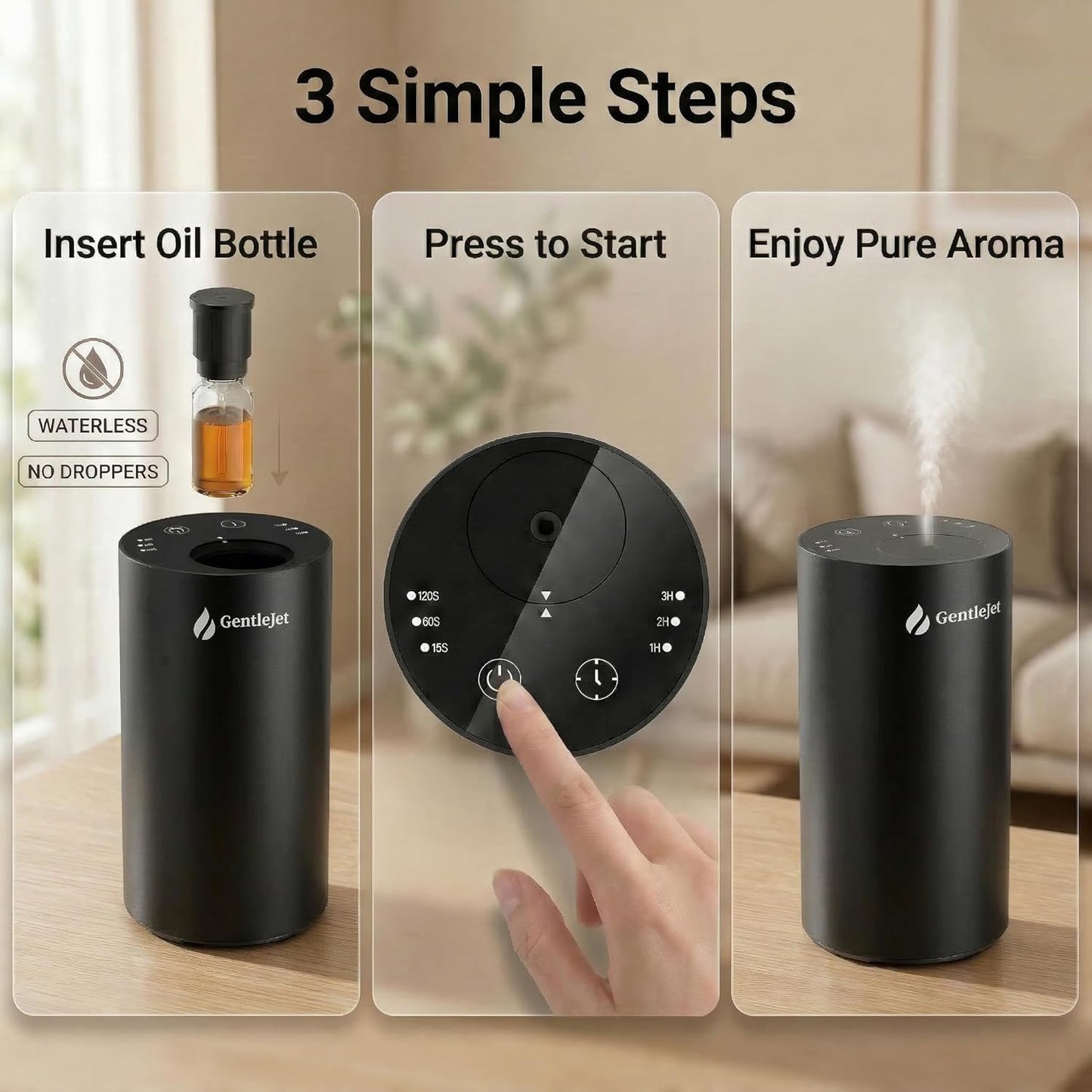 GentleJet LiteMist Waterless Rechargeable Aroma Diffuser for Bedroom, Office & Car, Cold-Air Essential Oil Mist, Aluminum Body, 20ml