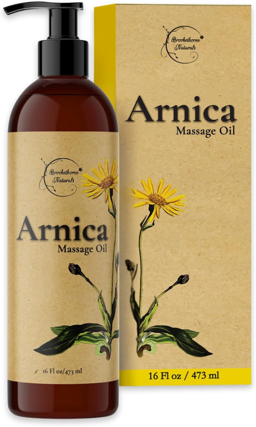 Brookethorne Naturals Arnica Massage Oil for Massage Therapy – Arnica Montana & Lemongrass Essential Oil – All Natural Supports Active Lifestyles – Paraben Free, Made in USA – 16oz
