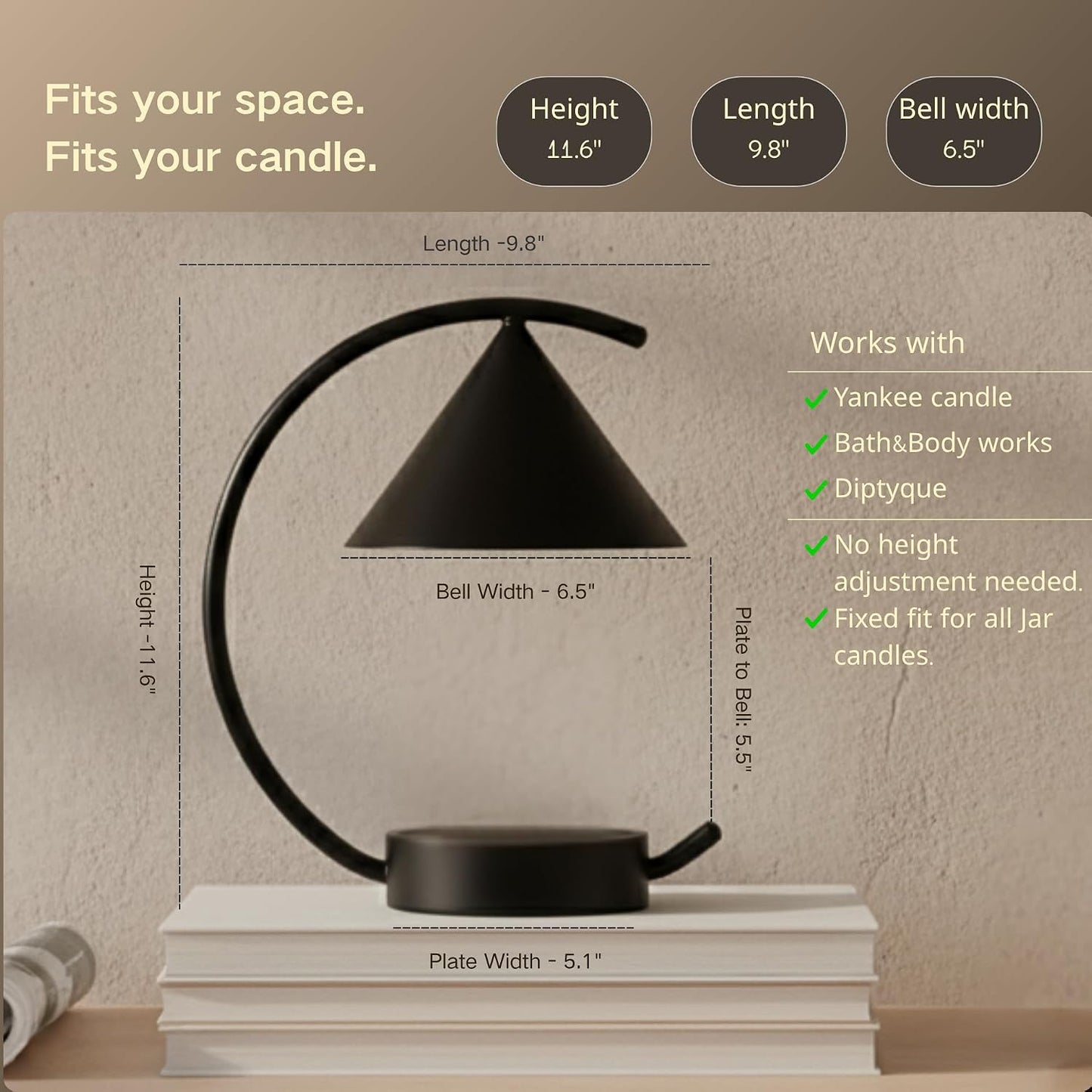 Moonlit TouchOn Candle Warmer,Eco-Luxury 5-Pc Gift Set incl. Fringe Mat&Wax Dish,Authentic Japan Design,Touch Dimmer,Real Bamboo Base,UL&ETL Certified,US Brand,Birthday&Housewarming Gift