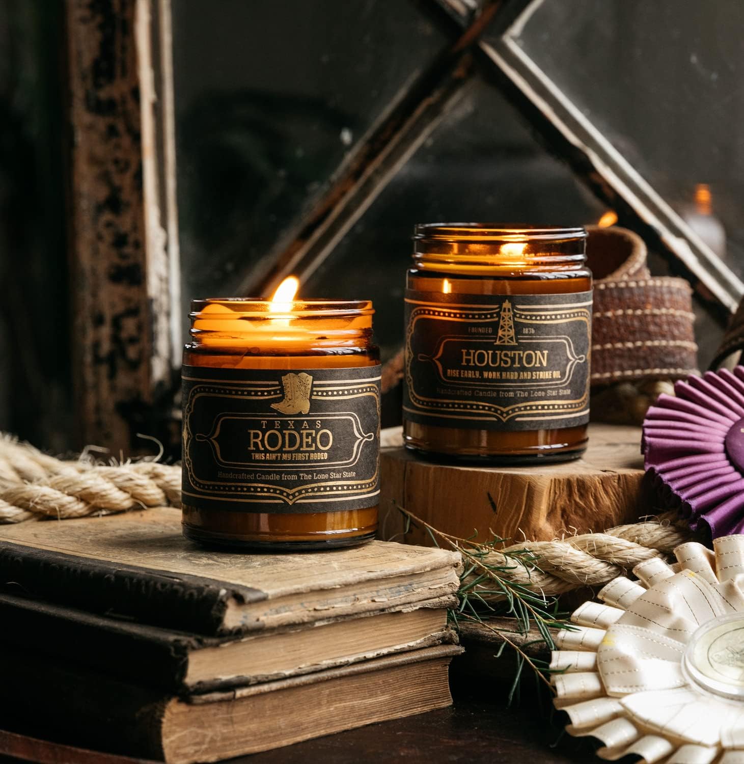 Jackson Vaughn Scented Texas Candle, Rodeo - Scents of Leather, Patchouli, Dry Straw, Spice - 9oz Jar - 40 Hour Burn Time