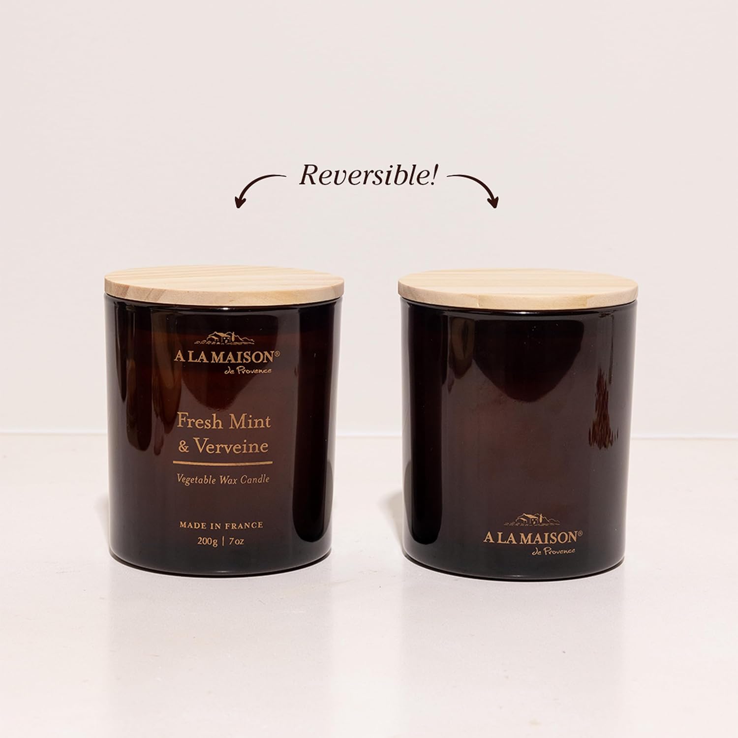 A LA MAISON Scented Candle - Natural Candle with Cotton Wick in Luxury Amber Glass – Clean Burn, Made in France, 7oz (Fresh Mint & Verveine, 7oz)
