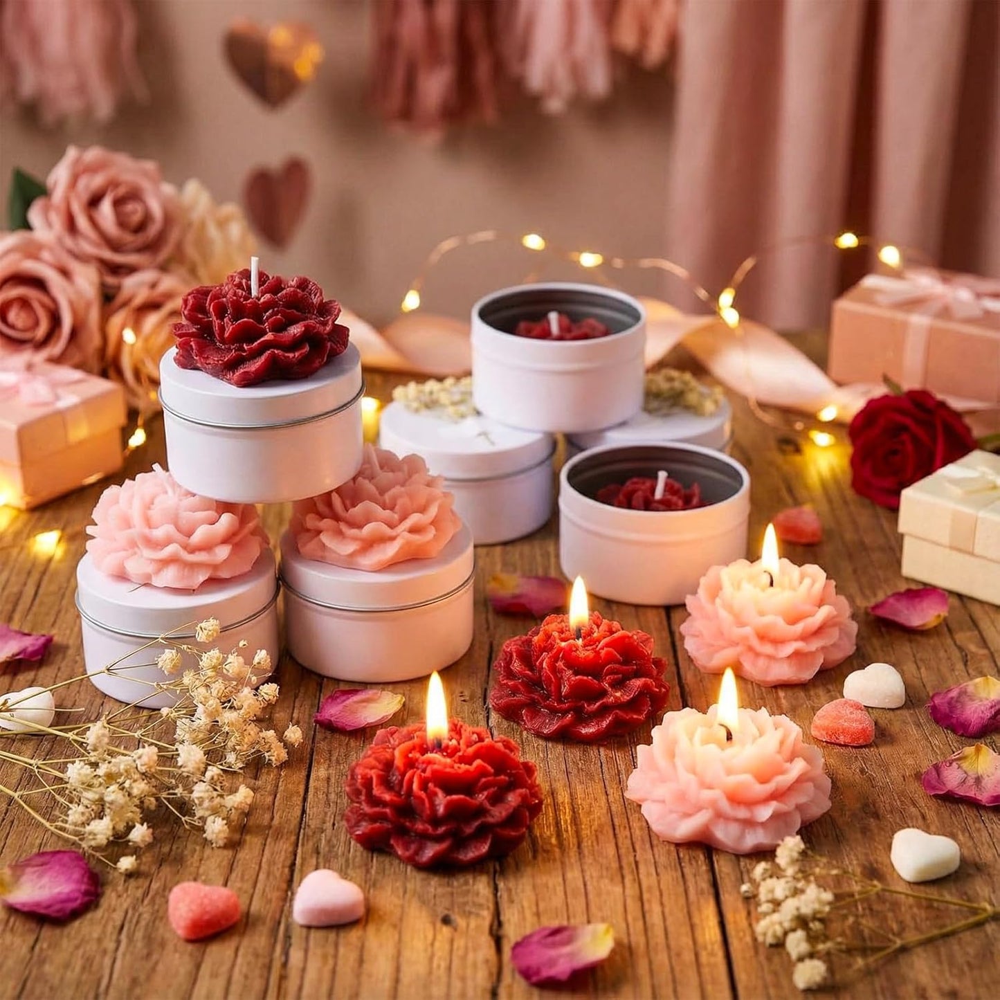 Threlaco 12 Pcs Flower Candles Scented Bridesmaid Gift Set Soy Wax Aromatherapy Candles Bulk for Wedding Bridal Shower Home Guests Women Valentines Mothers Day Anniversaries Favor(Red Gradient)