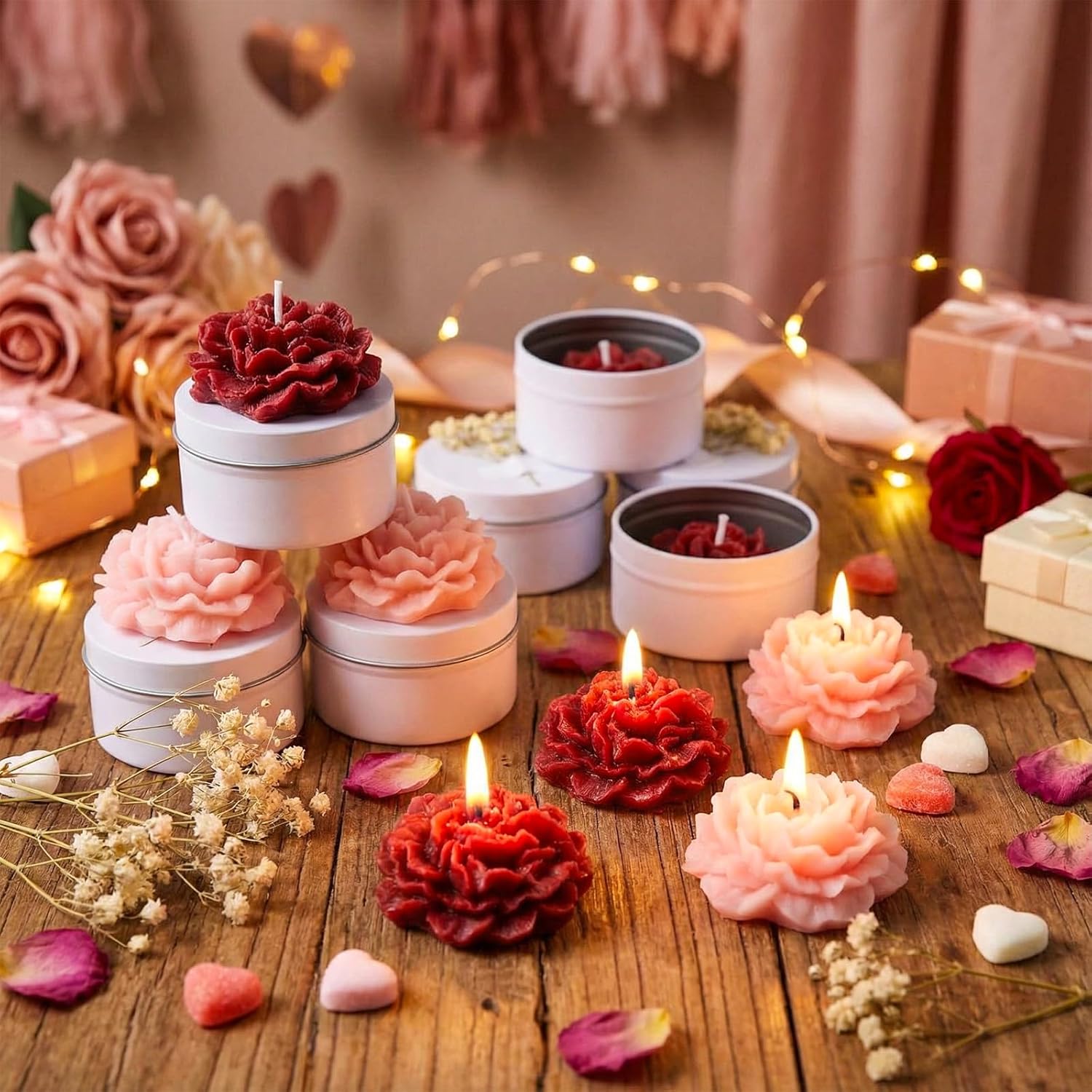 Threlaco 12 Pcs Flower Candles Scented Bridesmaid Gift Set Soy Wax Aromatherapy Candles Bulk for Wedding Bridal Shower Home Guests Women Valentines Mothers Day Anniversaries Favor(Red Gradient)