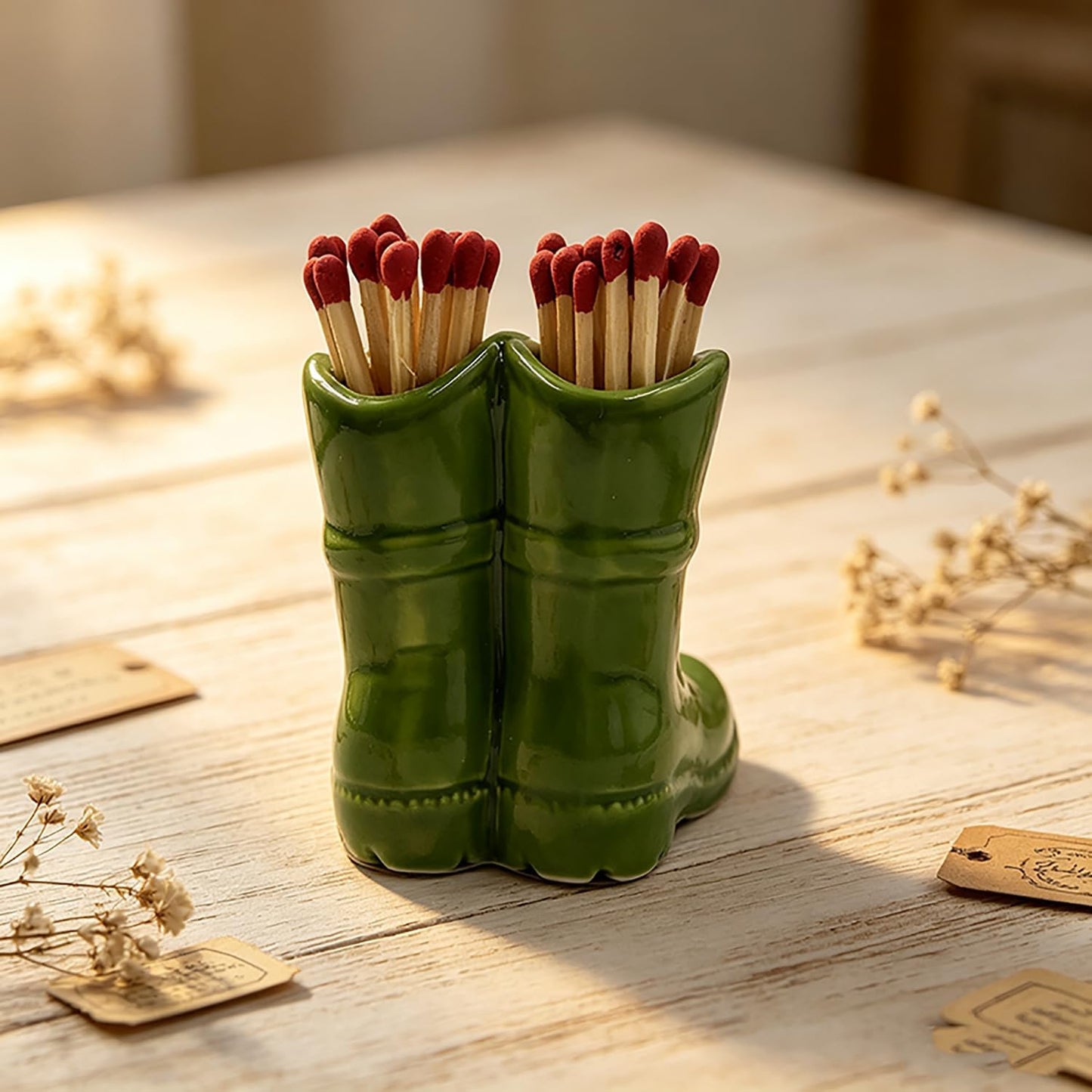 Cowboy Boot Match Holder, Match Holder with Striker, Decorative Matches Holder, Matches Box for Kitchen Bathroom Candle Parlor Modern Home Decor (Green)