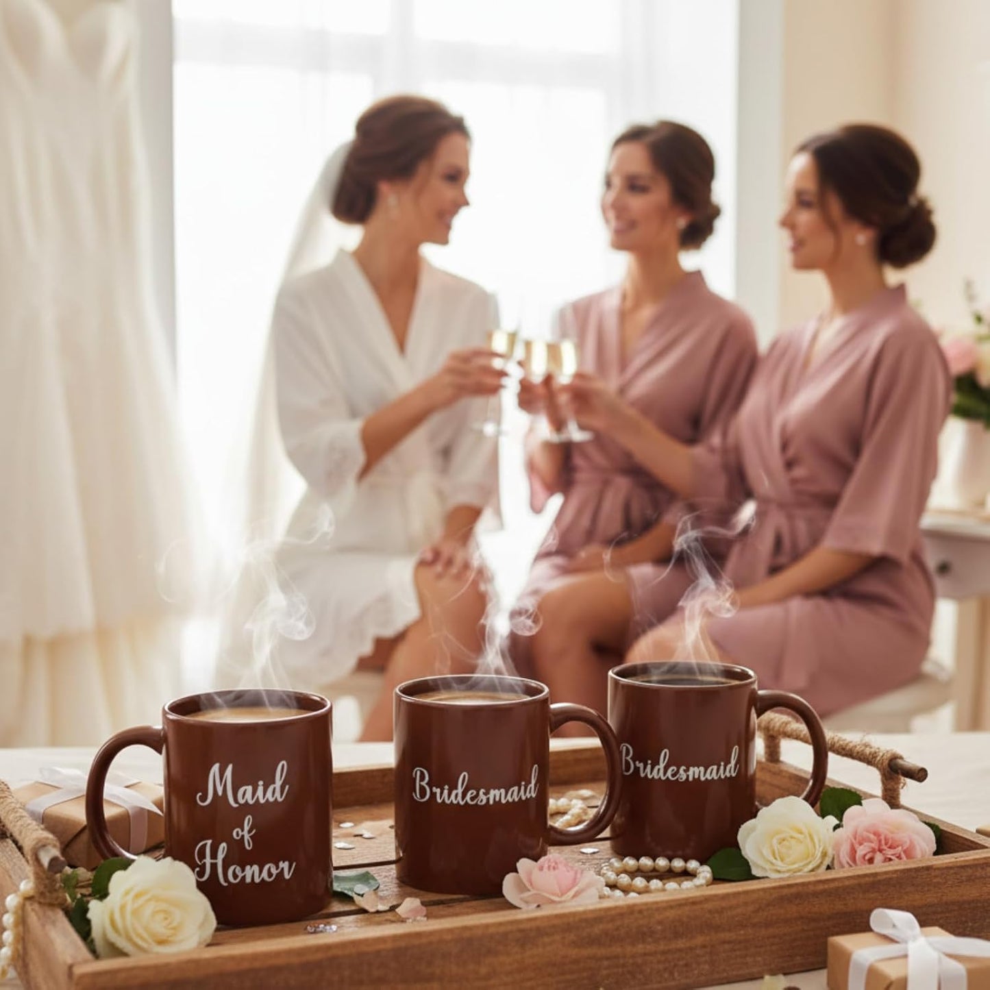 SiliFine 60 Pcs Bridesmaid Proposal Gifts Maid of Honor Gifts with Box Mug Makeup Bag Candle Lip Balm Scrunchies Pen Bracelet Eye Mask Card for Bridal Shower Bachelorette Party Wedding(Terracotta)