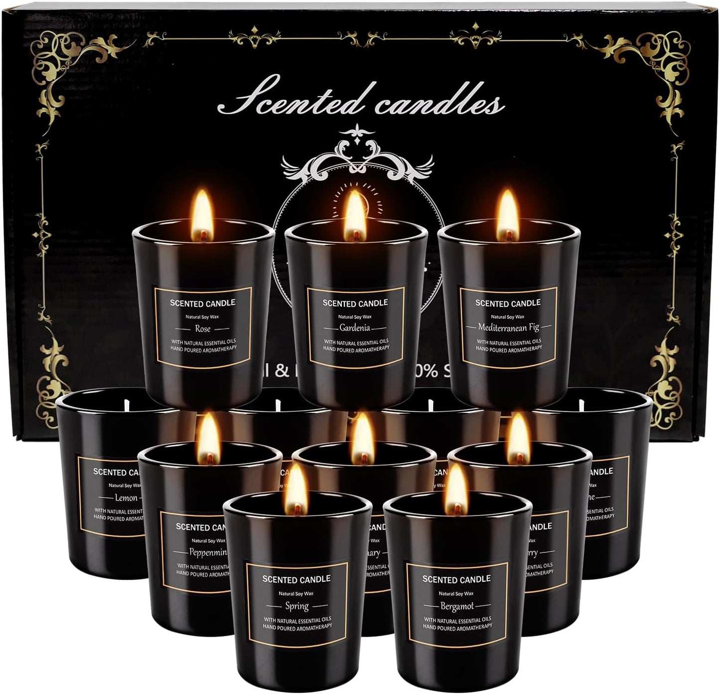 12 Pack Scented Black Candles Gift Set for Dad, Soy Wax Aromatherapy Candles for Home, 12 Masculine Fragrances, Gift from Daughter/Son for June Holiday, Stress Relief & Relaxation for Men