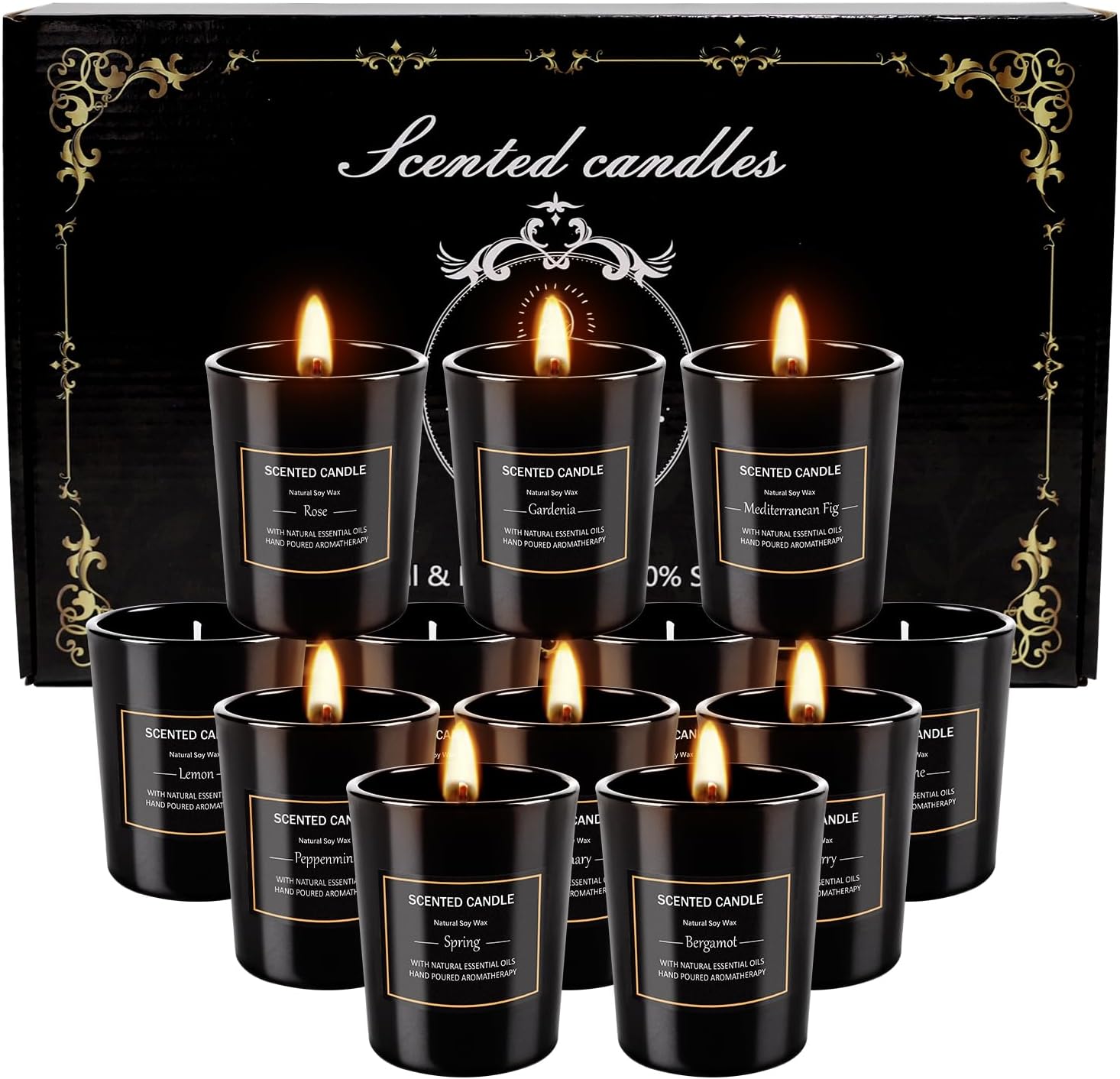 12 Pack Scented Black Candles Gift Set for Dad, Soy Wax Aromatherapy Candles for Home, 12 Masculine Fragrances, Gift from Daughter/Son for June Holiday, Stress Relief & Relaxation for Men