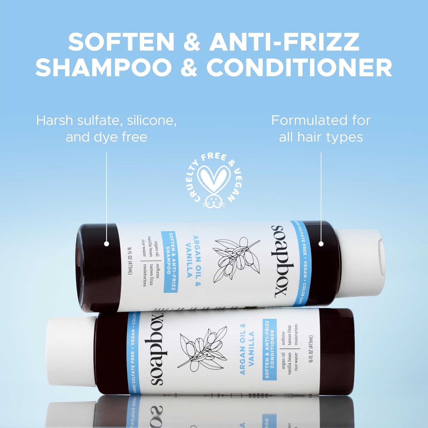 Soapbox Argan Oil & Vanilla Shampoo & Conditioner Set, Leaves Hair Smooth & Controls Frizz - Clean Ingredients Free of Harsh Chemicals, Sulfates, Parabens & Silicones - 1 Liter Each