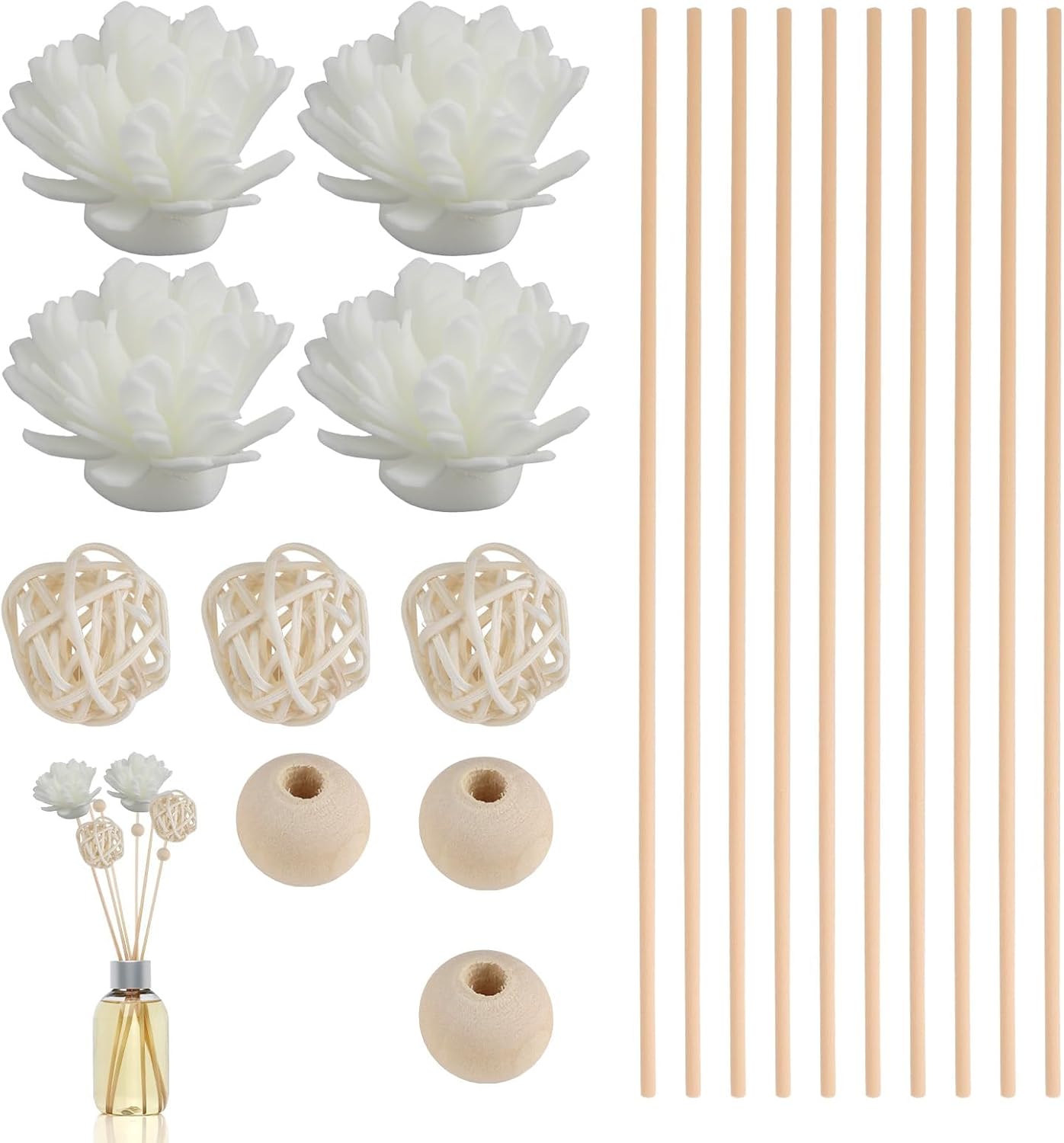 20 Pcs Reed Diffuser Sticks Flowers, Natural Diffuser Reeds Sticks with Decorative Flowers, Replacement Rattan Reed Fragrance Set for Office and Living Room Bedroom Decor