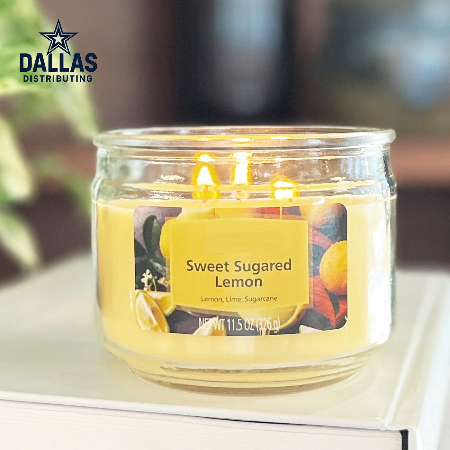 3-Wick Glass Jar Candle – Sweet Sugared Lemon Scent – Yellow Wax – 11.5 oz Home Fragrance Candle