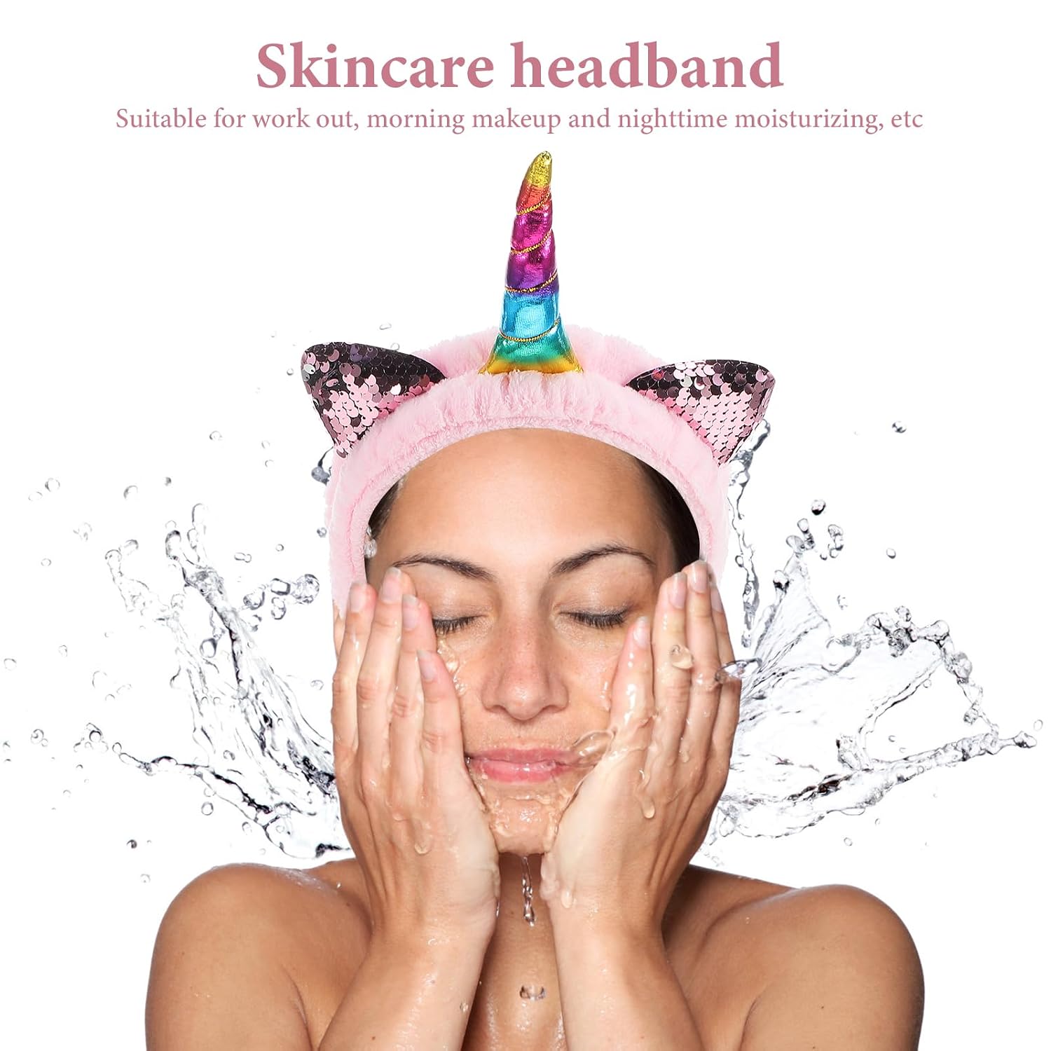 Unicorn Makeup Headband for Women Face Washing Spa Hairband Soft Skincare Hair Accessory Plush Elastic