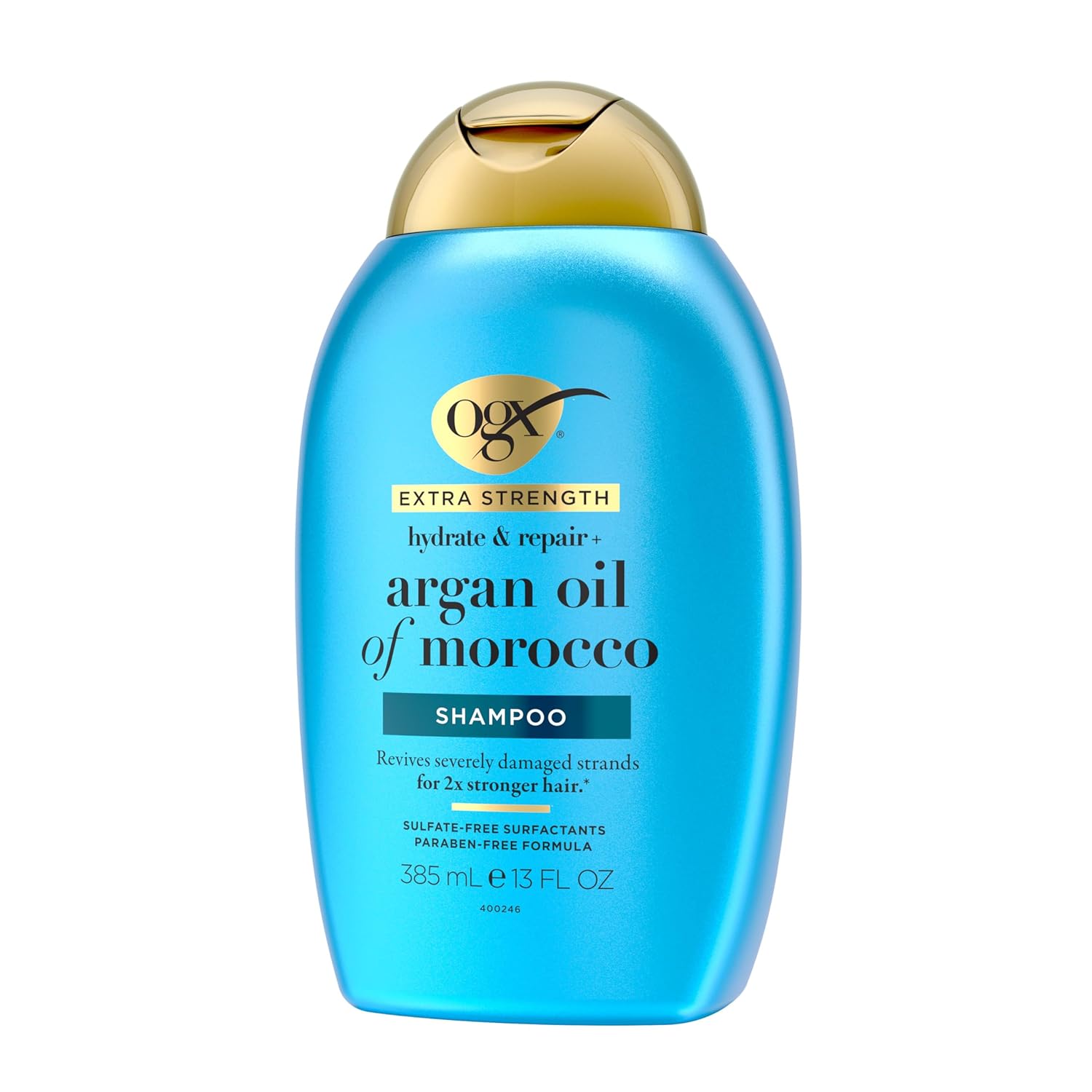 OGX Extra Strength Hydrate & Repair + Argan Oil of Morocco Shampoo for Dry, Damaged Hair, Cold-Pressed Argan Oil to Moisturize & Smooth, Paraben-Free, Sulfate-Free Surfactants, 13 Fl Oz