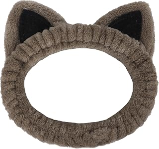 Facial Spa Cosmetic Makeup Skincare Headband for Washing Face Makeup (Cat Ear Brown)