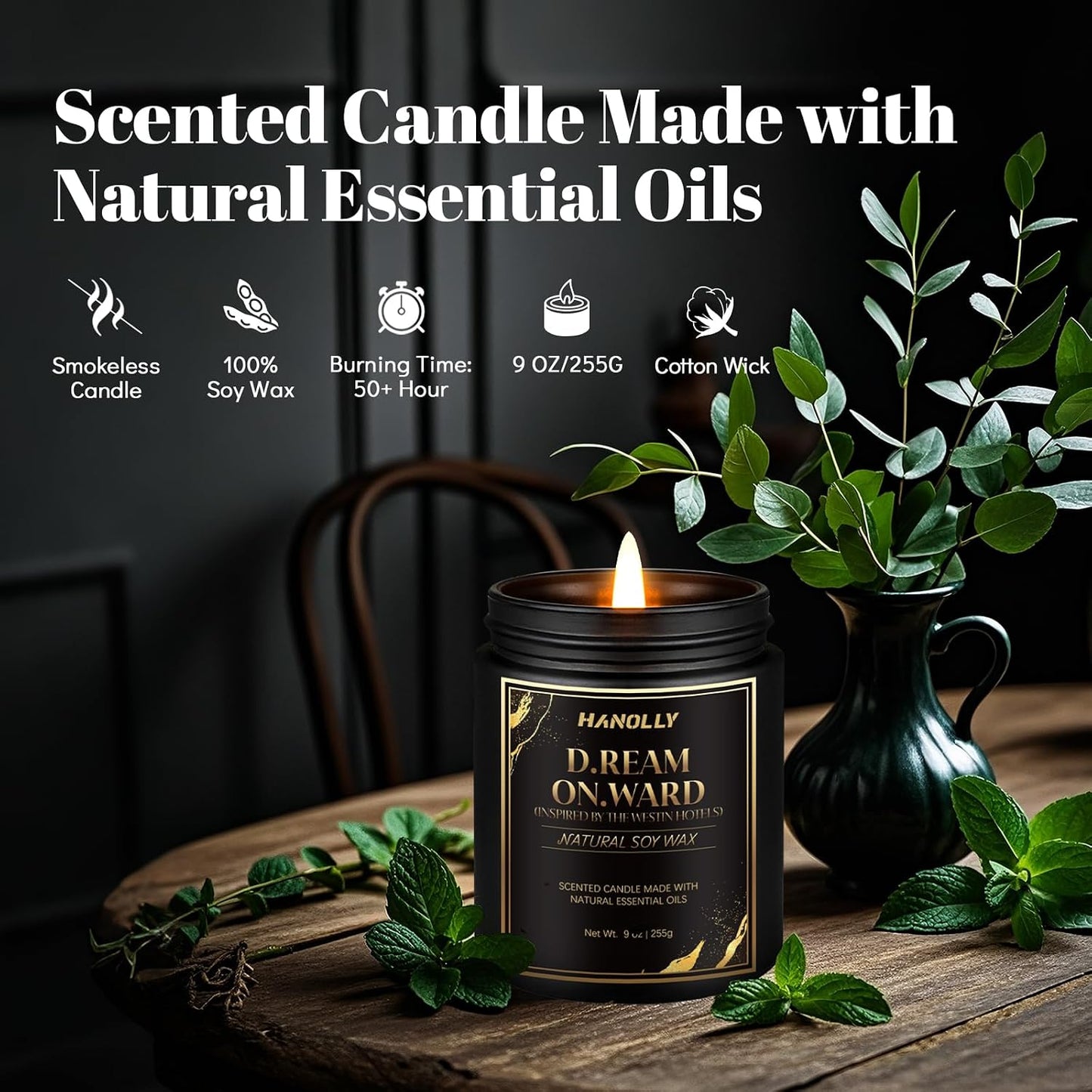 D.Ream On.Ward Hotel Candle, 9 oz Scented Candles for Home Soy Candle Wax, Inspired by The Westin Hotels, Luxury Long Lasting Aromatherapy Jar Candle Gifts for Men Women