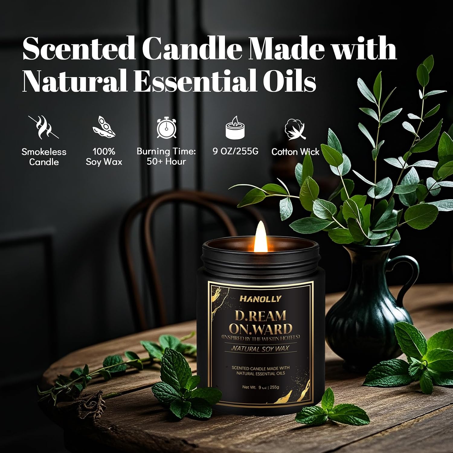 D.Ream On.Ward Hotel Candle, 9 oz Scented Candles for Home Soy Candle Wax, Inspired by The Westin Hotels, Luxury Long Lasting Aromatherapy Jar Candle Gifts for Men Women