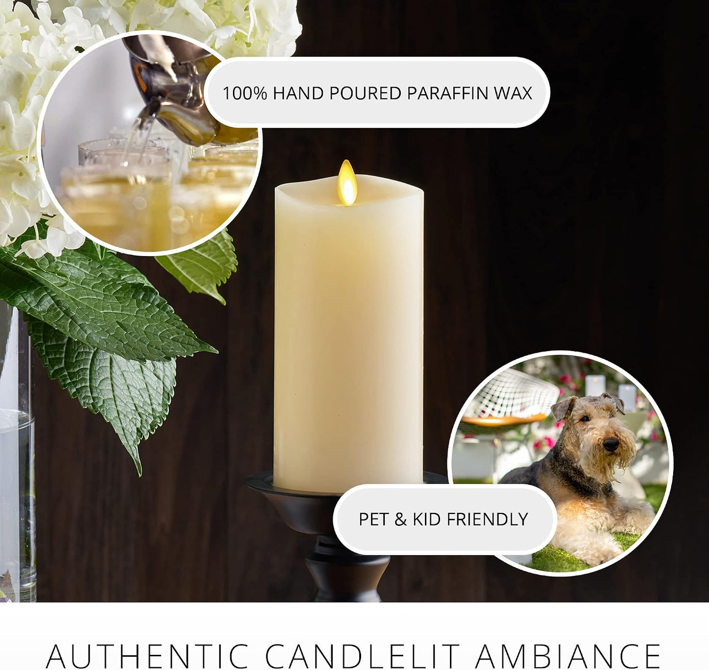 Luminara Realistic Artificial Moving Flame Pillar Candle - LED Operated Lights - Unscented - Remote Ready - Ivory (7.6 Wide x 15.6 Tall Centimetre)