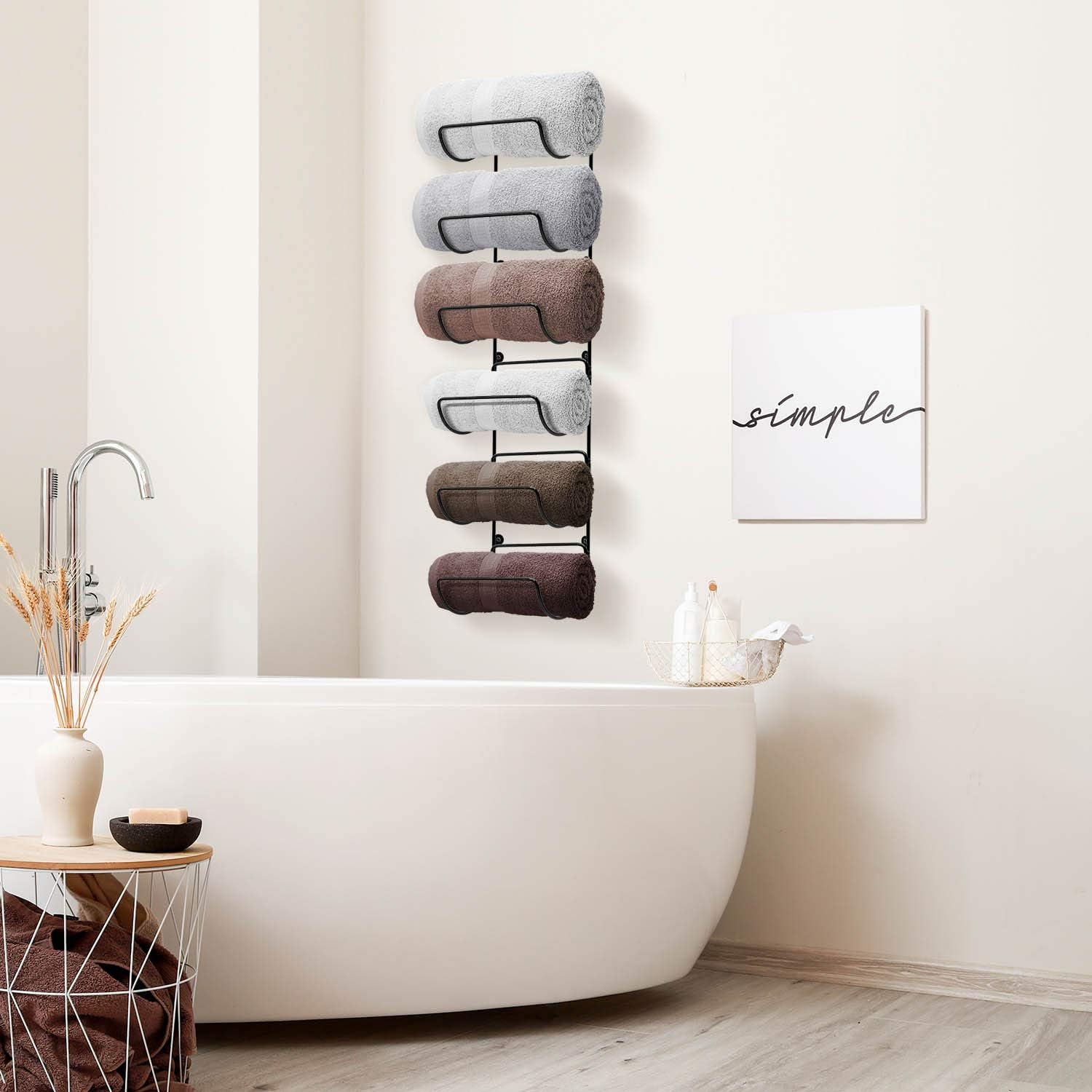 Sorbus Towel Rack Wall Mount – 6 Compartments of Black Metal Bathroom Towel Holder Set - Bathroom Organizer, for Gym Spa, Camper, Rv, Back of Door, Cabinet - Wine Rack Wall Mounted for Kitchen, Bar