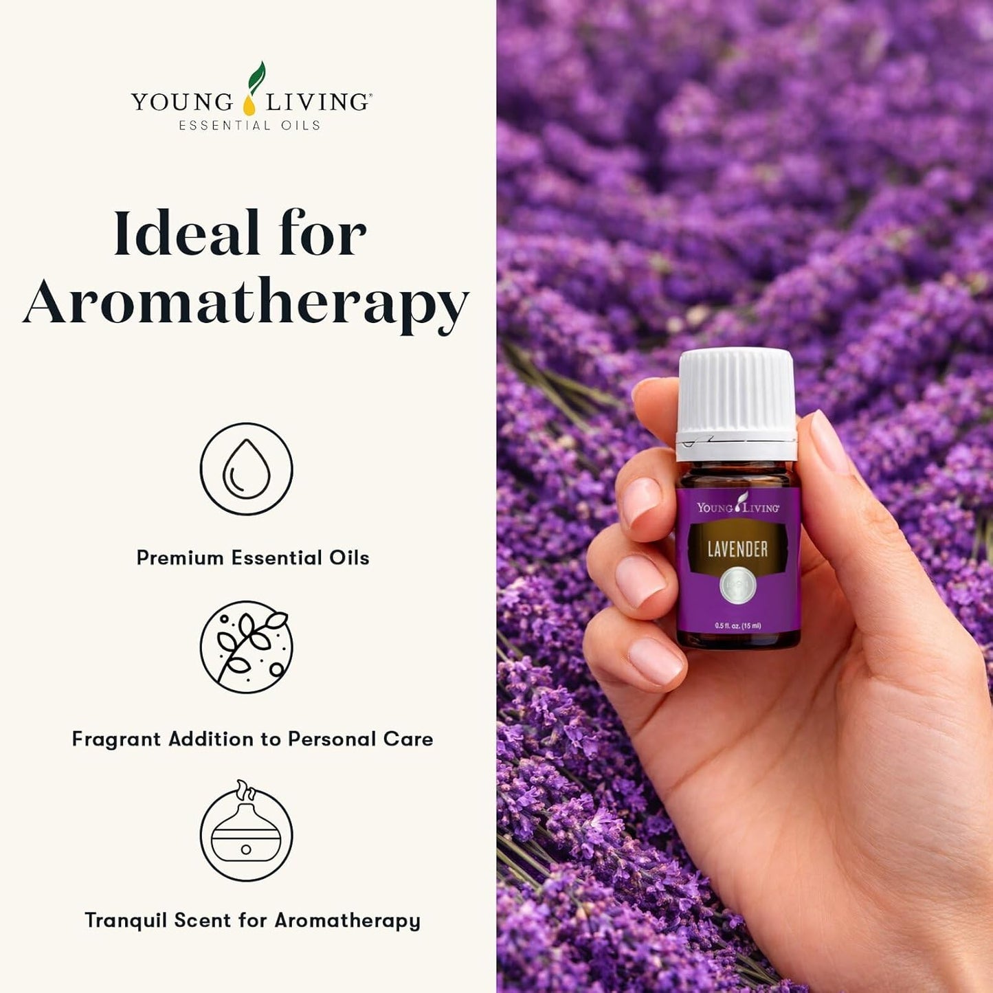 Young Living Lavender Essential Oil | 15 ml | Soothing & Relaxing Aroma for Massage, Aromatherapy, & Skin Care | Calms the Mind & Enhances Relaxation | Authentic Fragrance for Perfume