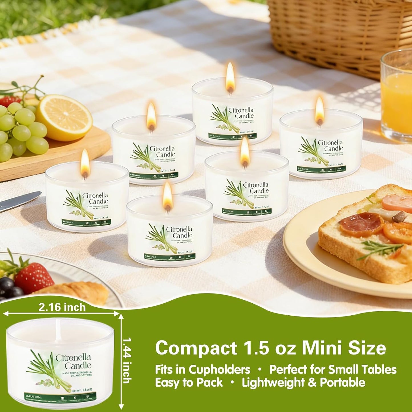 Citronella Candles Outdoor 16 Pack, 1.5oz Small Candle for Patio, Natural Soy Wax with Citronella Essential Oil, Long Lasting Portable Travel Candles in Acrylic Jars for Backyard, Deck, Camping