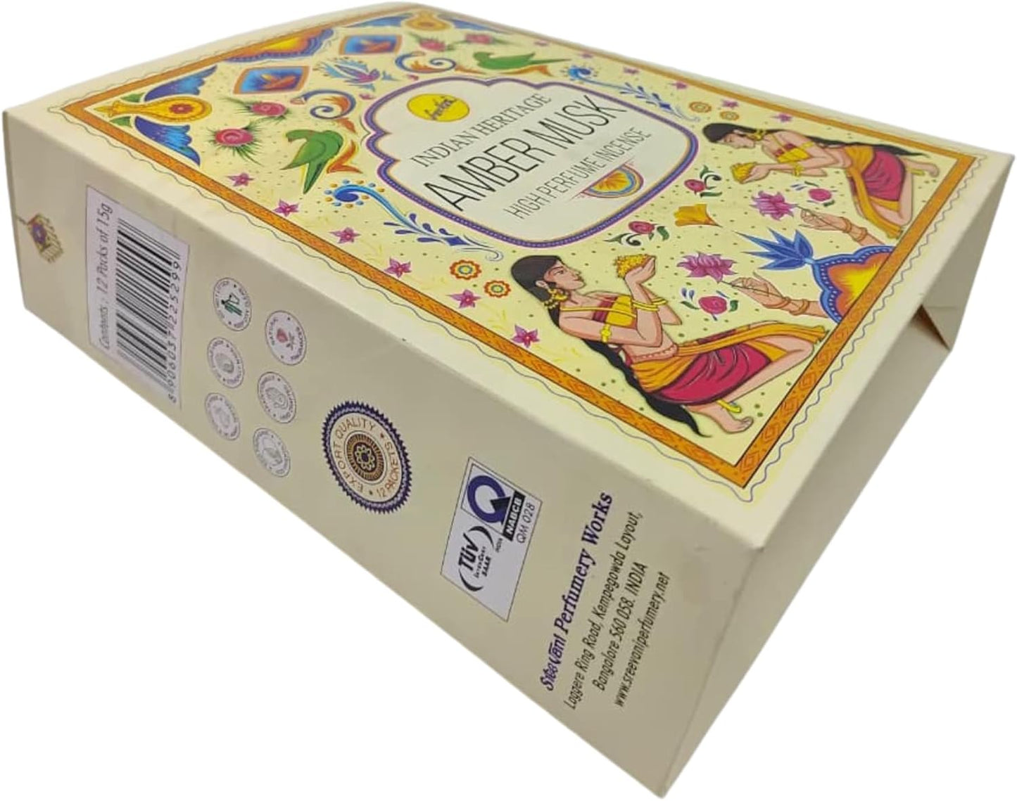 Sree Vani Perfumery Amber Musk Incense Sticks Gift Set, Handmade Indian Agarbatti Variety Pack, Long Lasting Natural Incense for Meditation, Yoga, Prayer, Relaxation & Spiritual Cleansing, Pack of 12