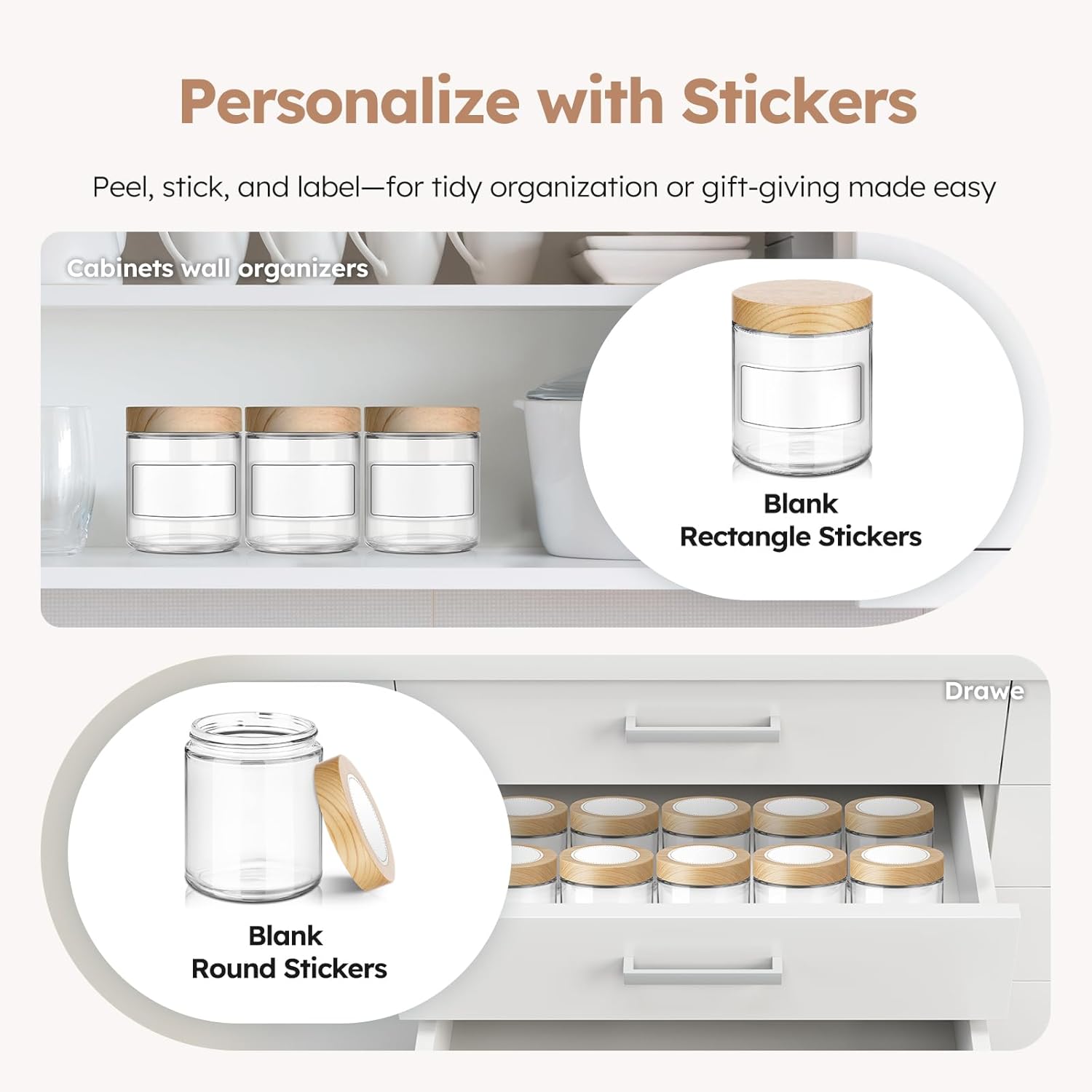 Tecohouse 8oz Glass Jars with Plastic Woodgrain Lids, 3 Pack Candle Jars with Blank Labels, 250g Clear Glass, Wide Mouth | Cosmetic Containers for Sample, Cream, Lotion, Honey, Powder, Jelly