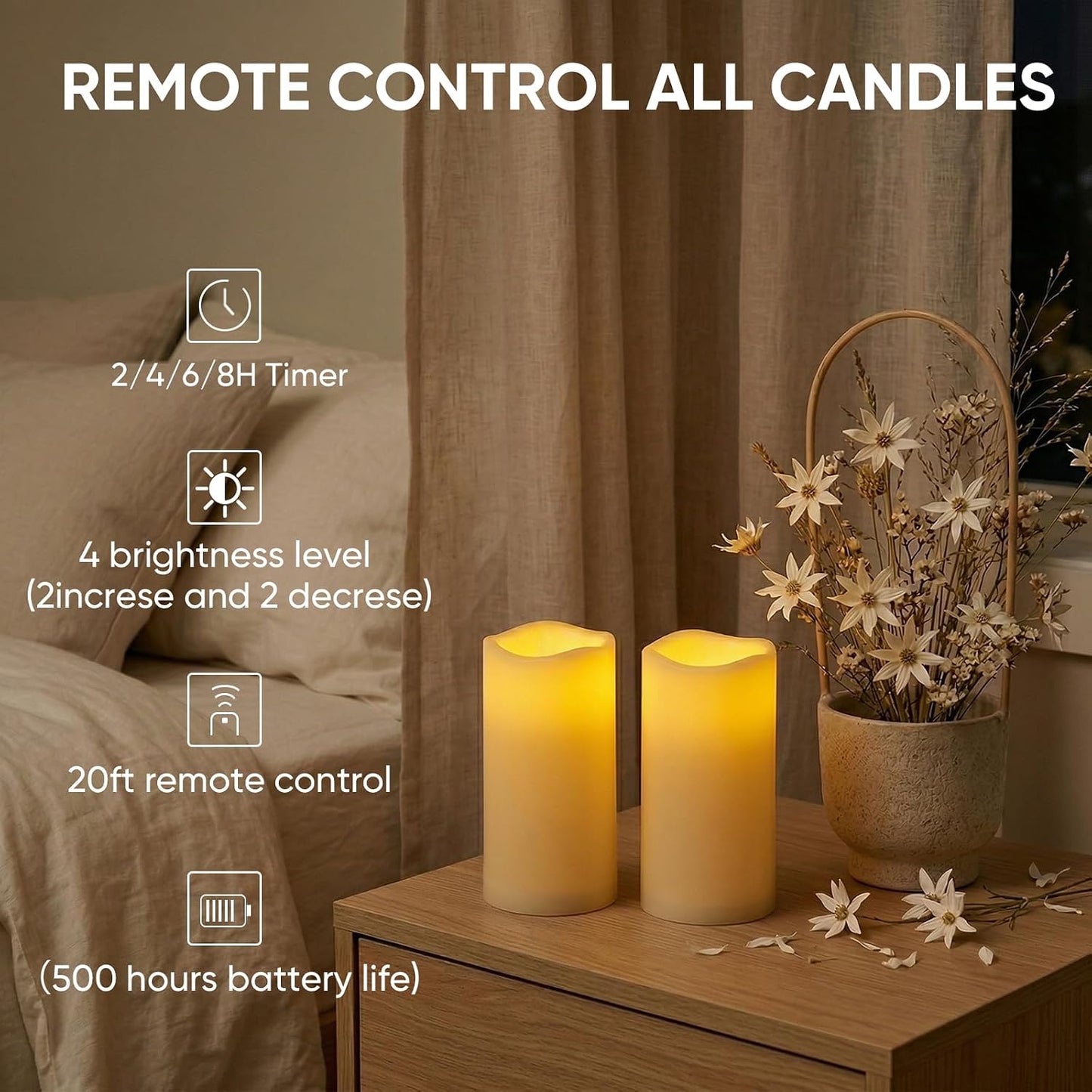 5plots 3" X 5" Outdoor Waterproof Candles, Battery Operated Led Ivory White Flameless Candles with 10-Key Remote & Timer for Indoor Home Lantern Holiday Decor, Set of 2